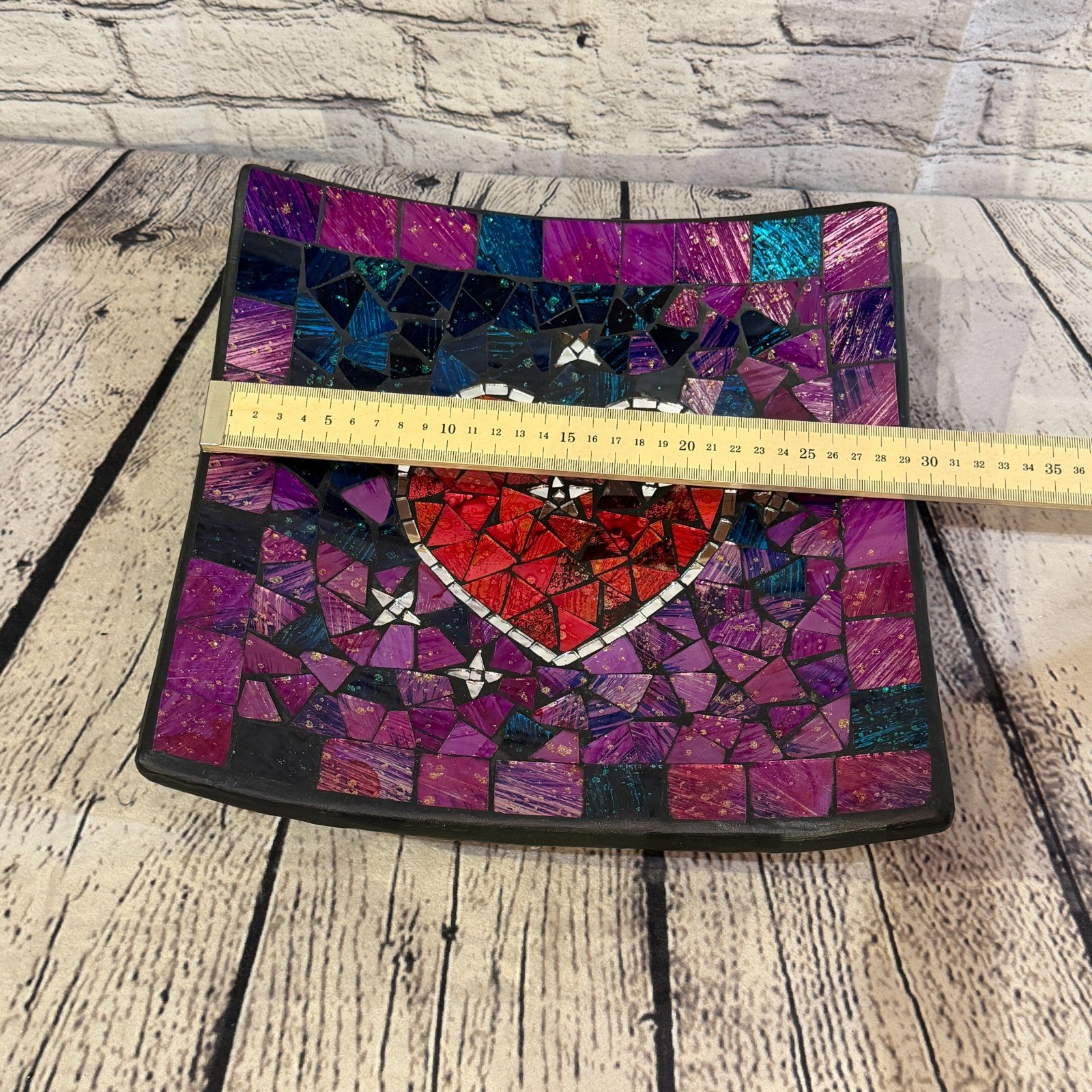 30cm Purple Red Heart Square Mosaic Handmade Ceramic Glass Tile Bowl Fruit1