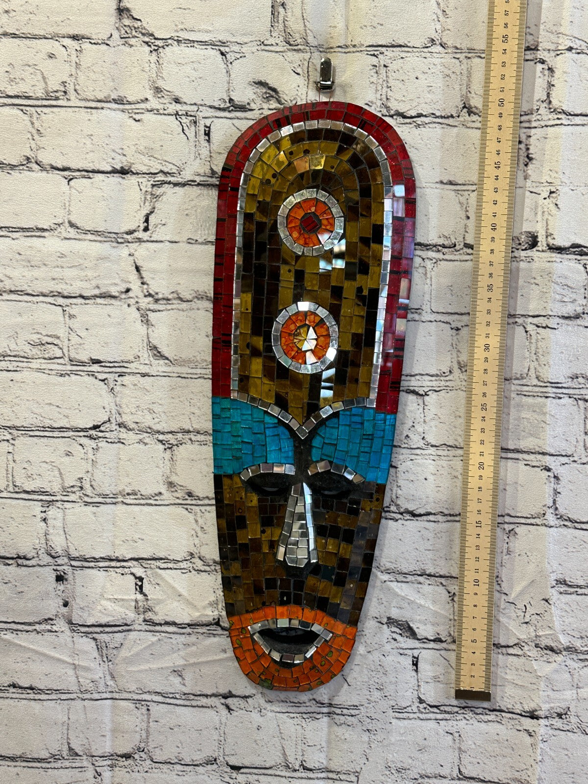 50cm Mosaic Mirror Mask Carved Painted Ethnic Tribal Wall Art Handmade Design 83