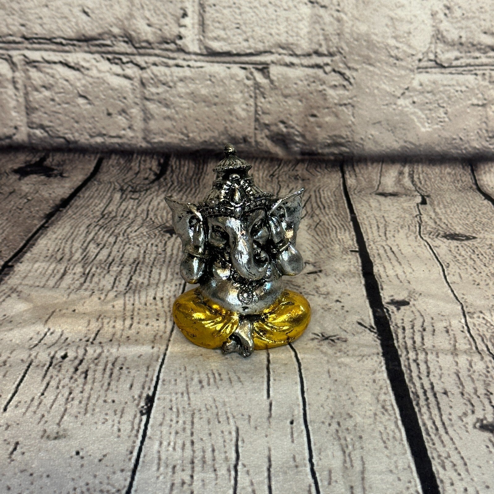 Silver Gold 10cm Set Of 3 Wise Ganesh Ganesa Sitting On Seat Statue Resin Hindu1