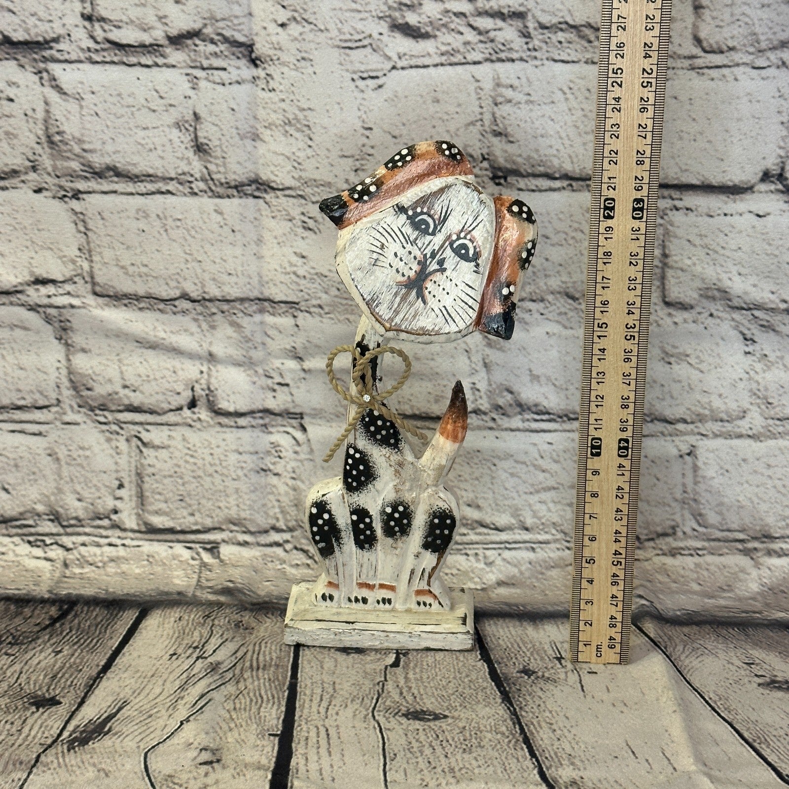 White Wooden Dog Shabby Pattern 25cm x 10cm Handmade and Fairtrade5