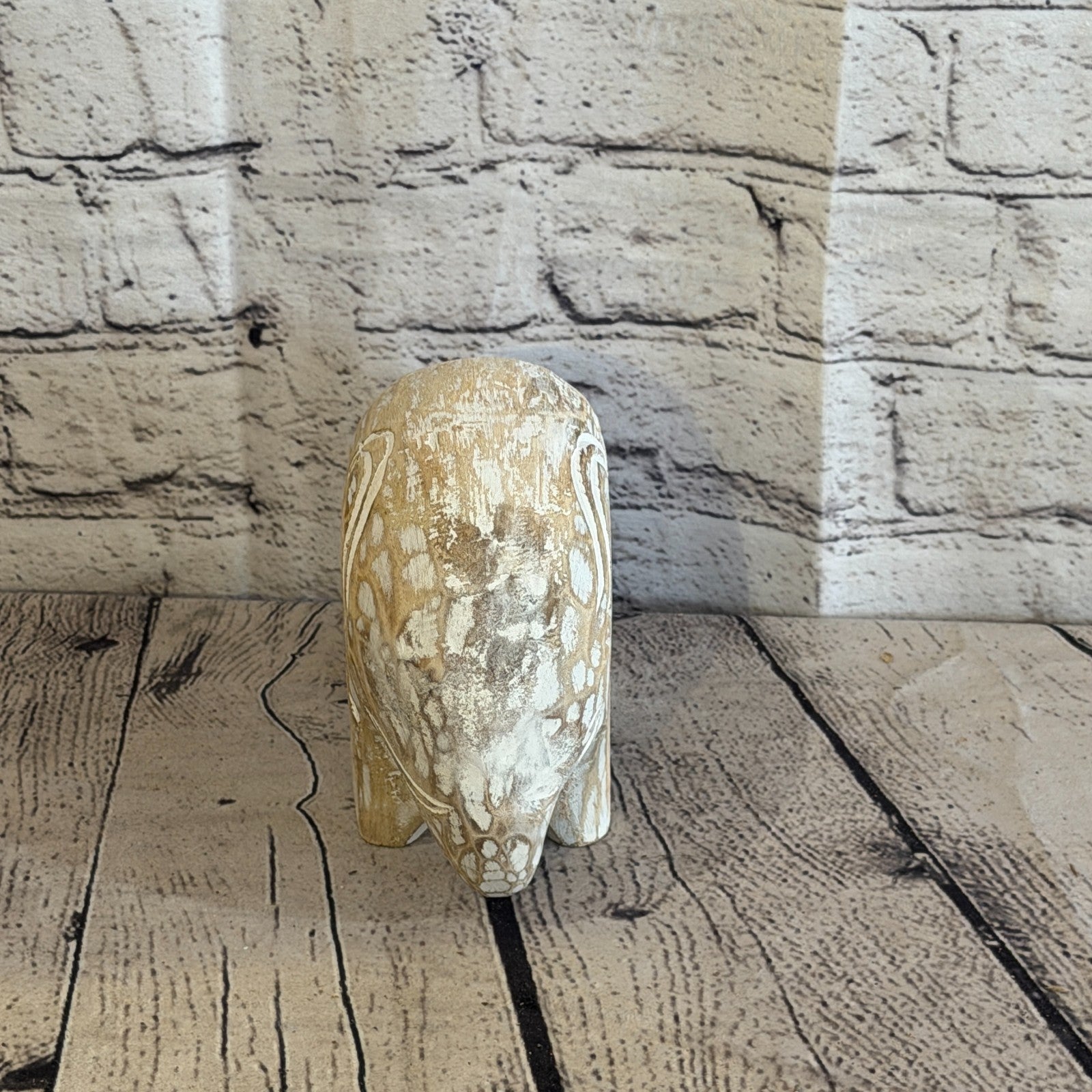 10cm x 15cm White Wood Wooden Standing Elephant Hand Carved Painted Statue1