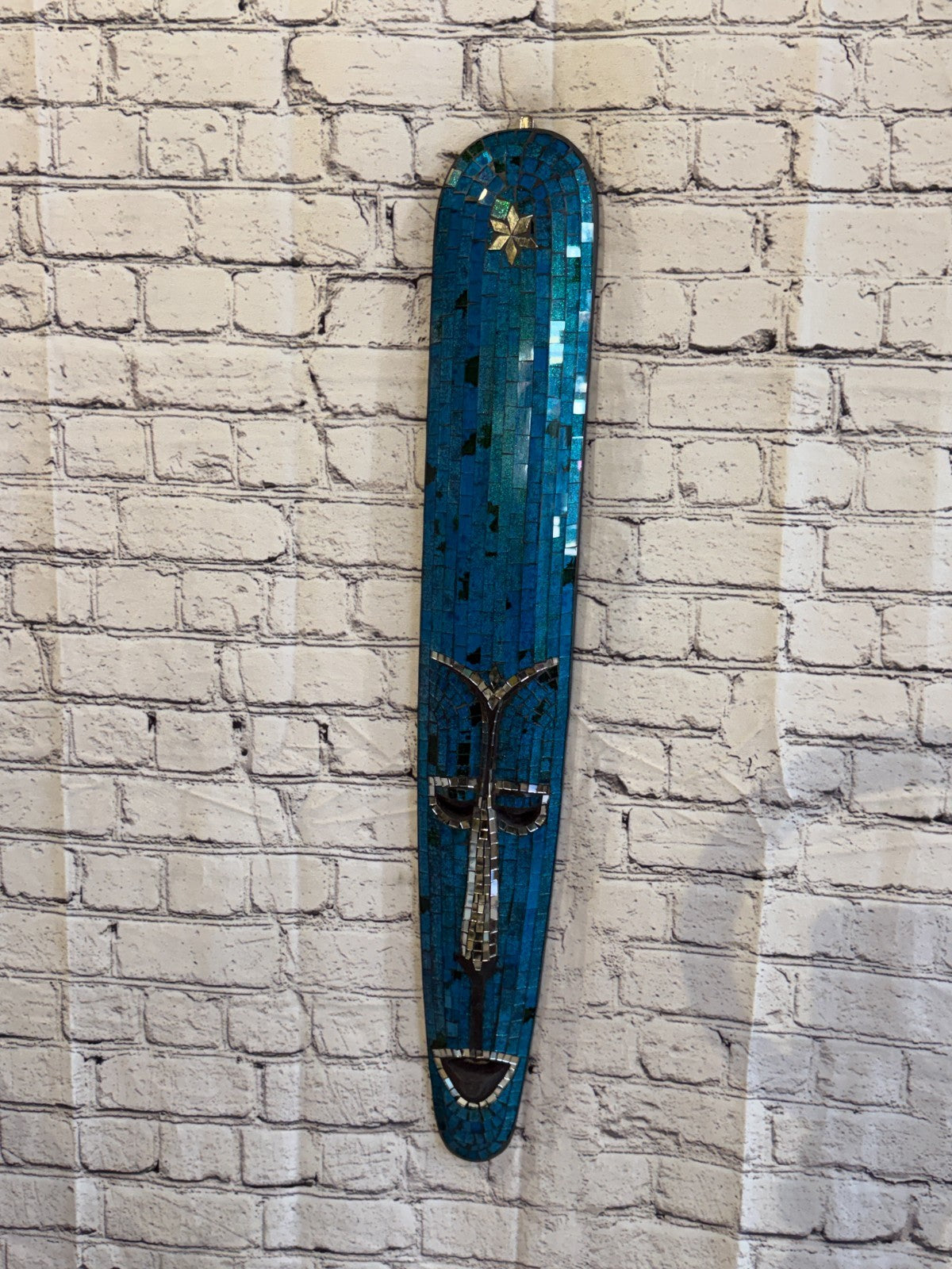 80cm Mask Sparkle Blue Mosaic Wall Hanging Wooden Ornaments Wood Carving2