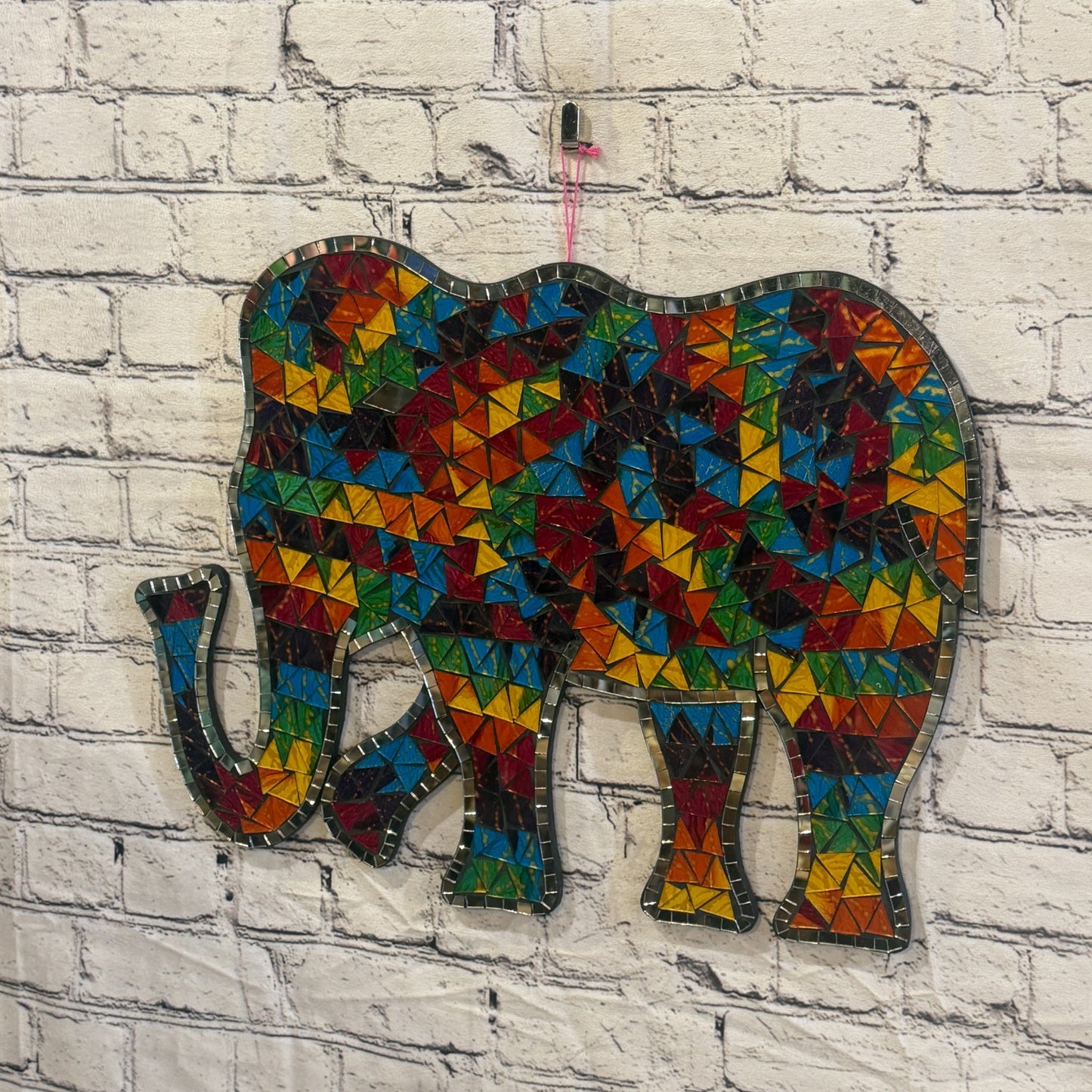 Rainbow Standing Elephant Mosaic Tile Wall Plain 50cm x 35cm Handmade New2