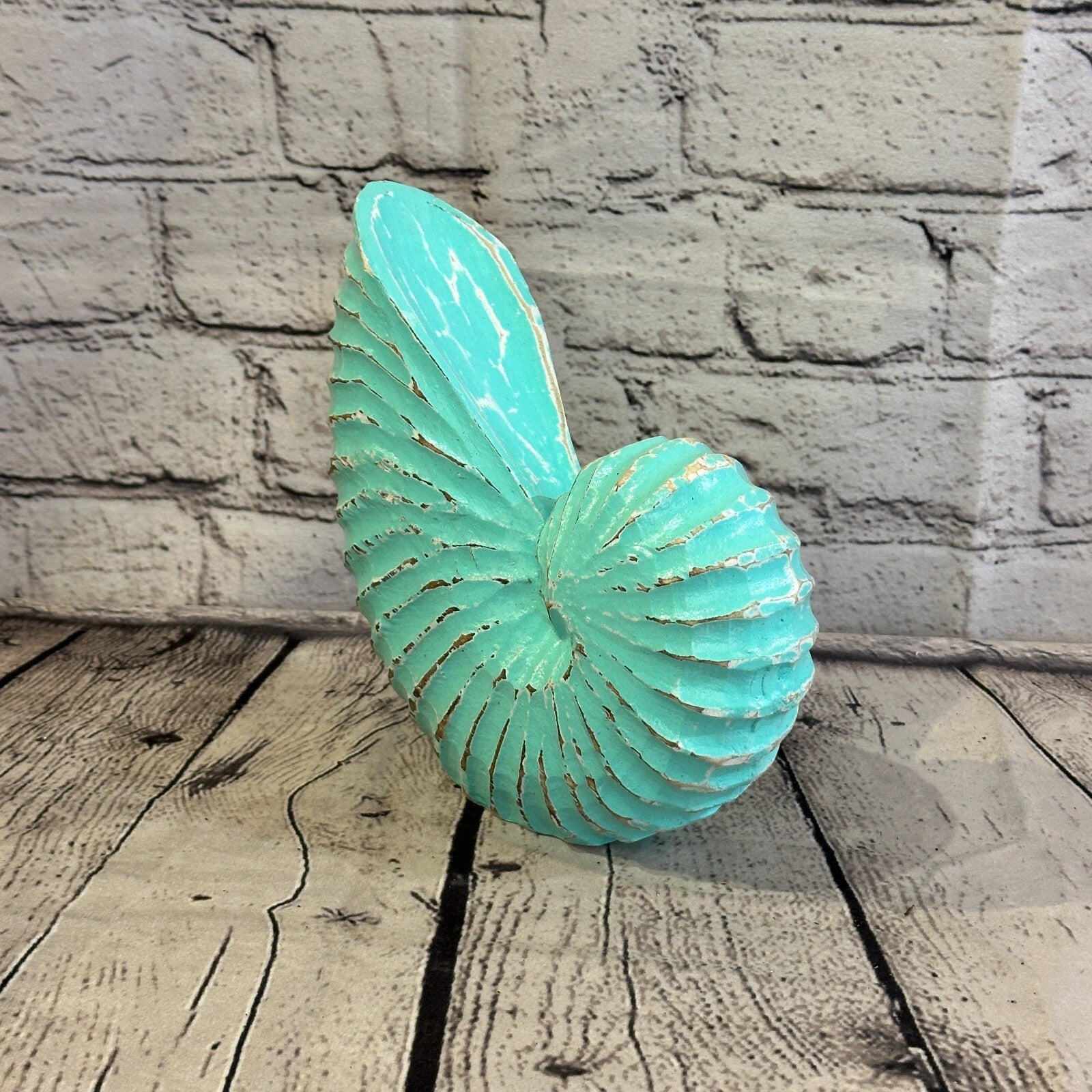 18cm Green Shabby Nautilus Shell Ornament Decor Carved Light Wood Parcel Figure2