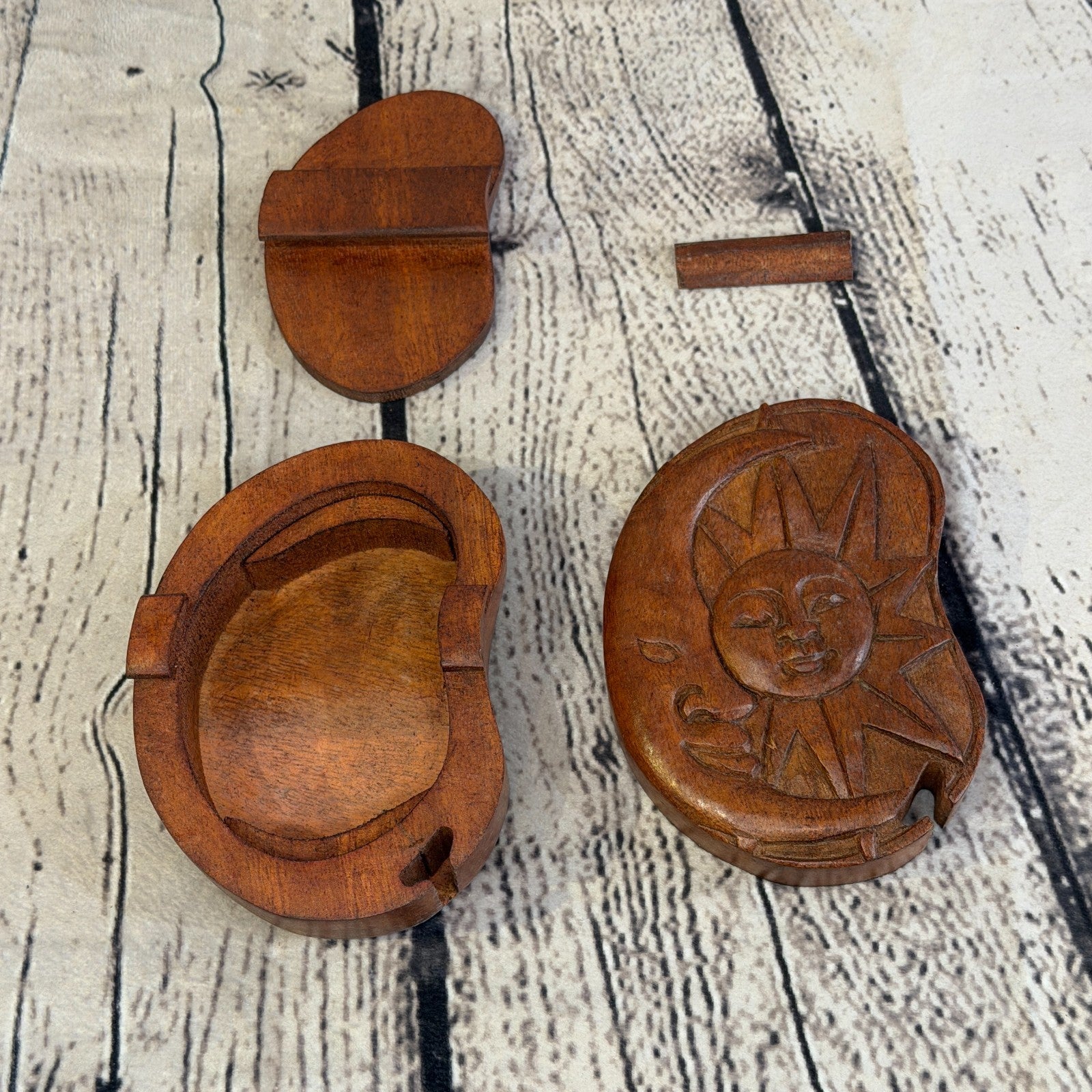 Oval Sun & Moon 4 Bit Wooden Puzzle Box Secret Box Magic Trinket Handmade1