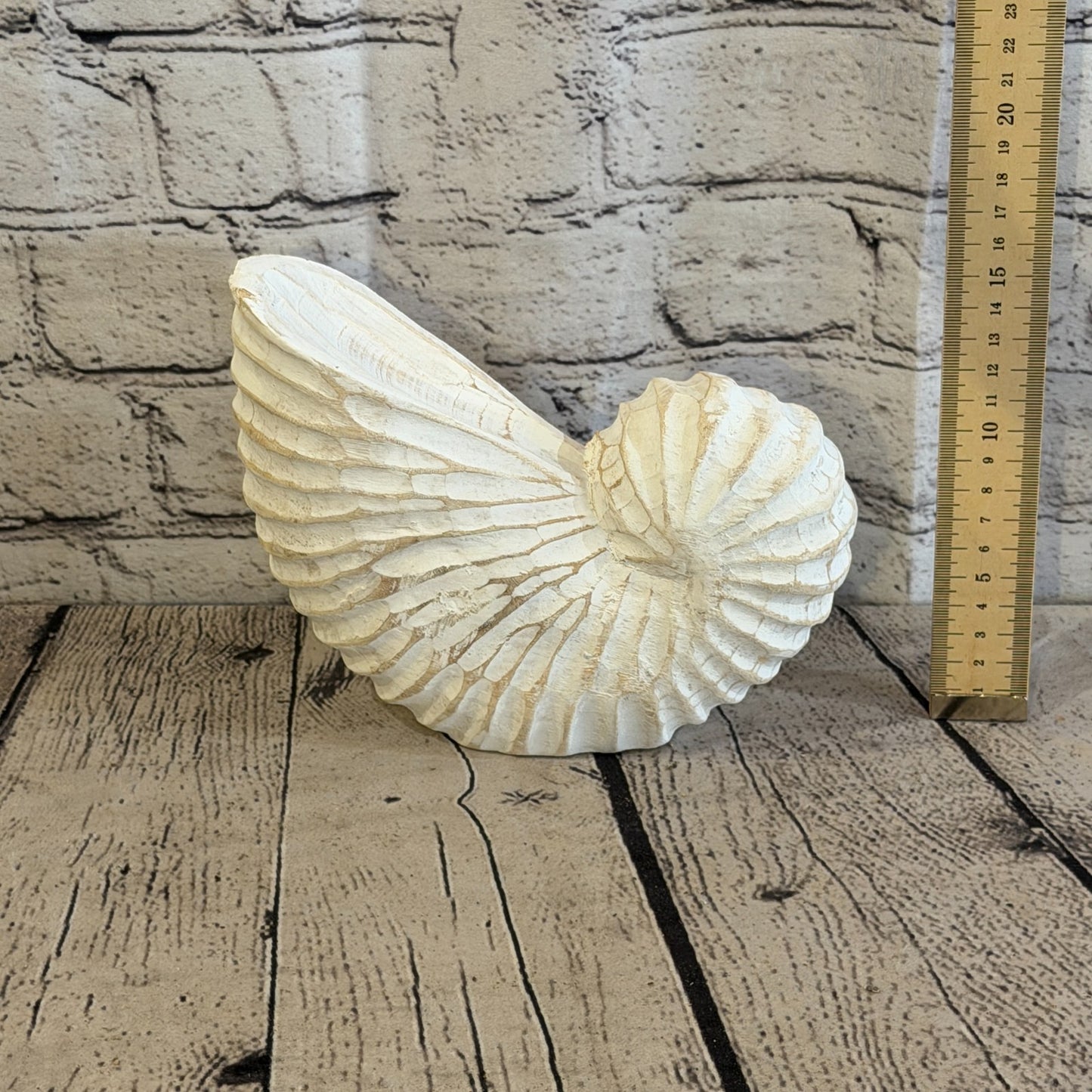 20cm White Shabby Pastel Nautilus Shell Ornament Decor Carved Light Wood Figure5