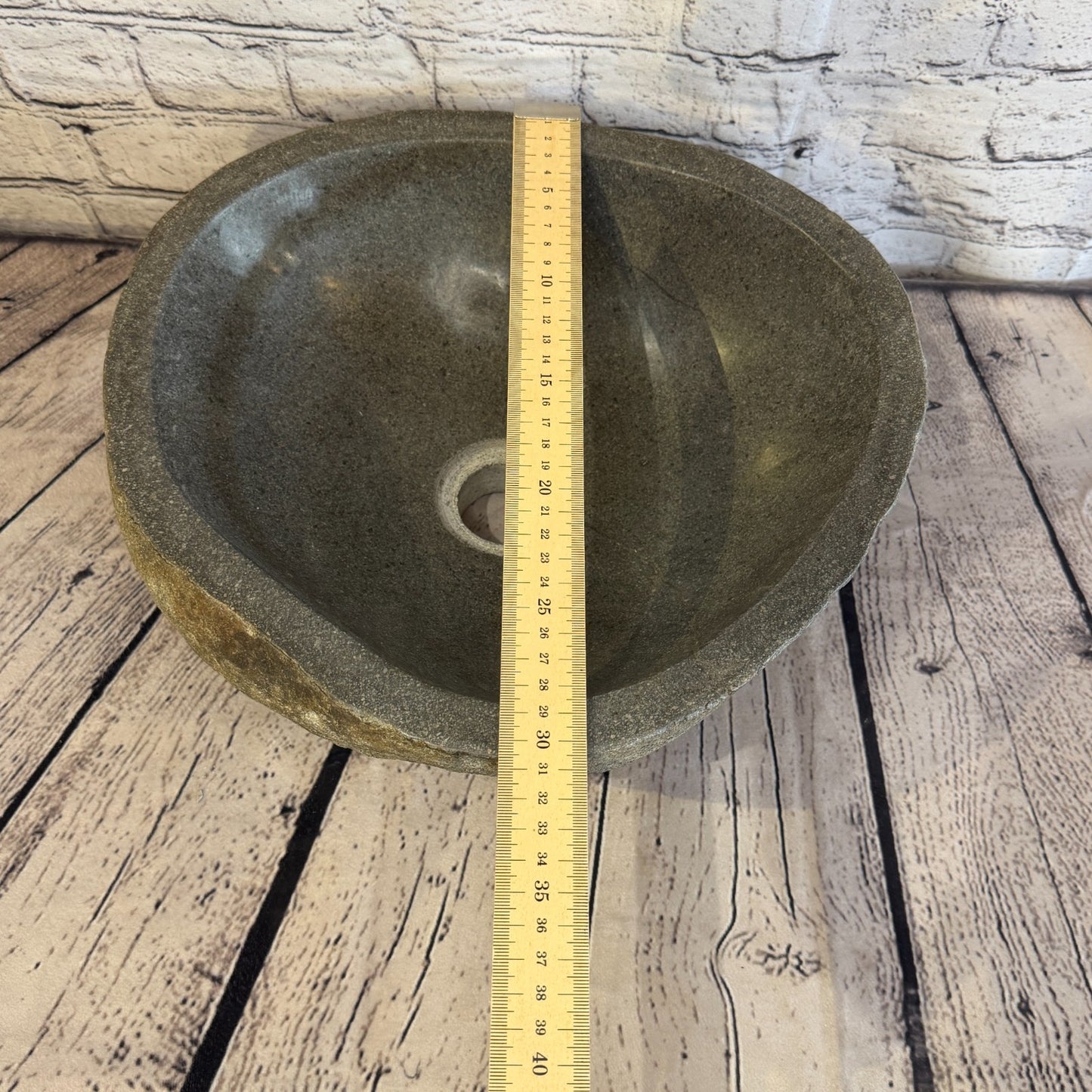 32cm x 31cm Wash Basin Bathroom Counter Top Washing River Stone Bowl Sink No 68