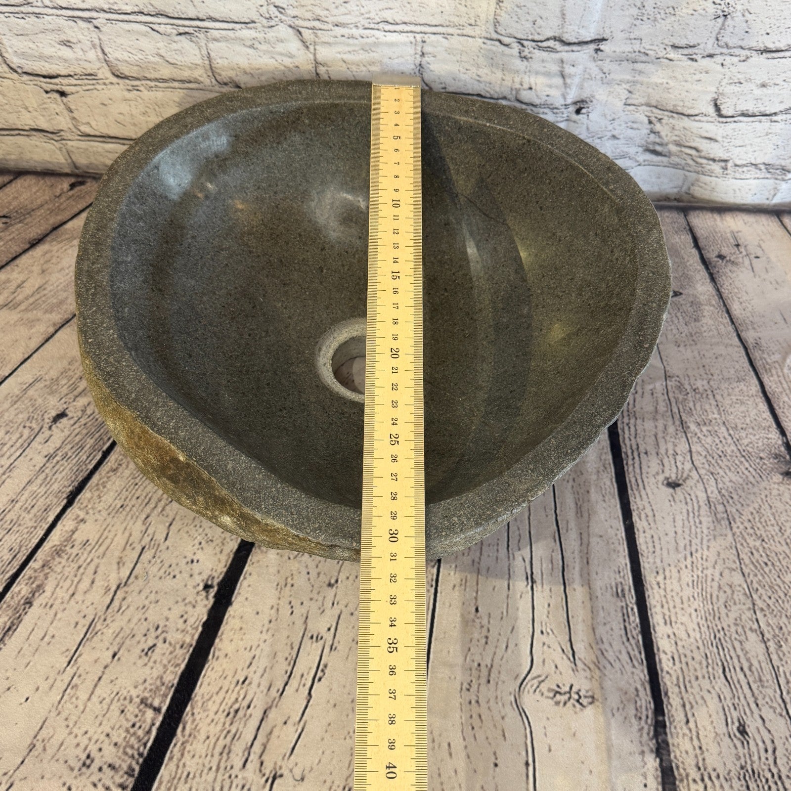 32cm x 31cm Wash Basin Bathroom Counter Top Washing River Stone Bowl Sink No 68