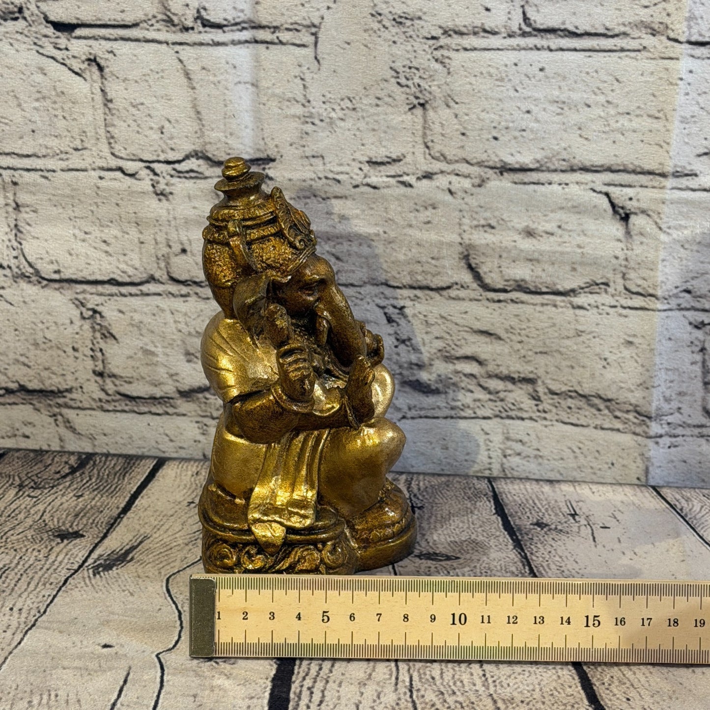Bronze & Bronze 18cm Large Ganesh Ganesa Sitting On Lotus Statue Resin Hindu7