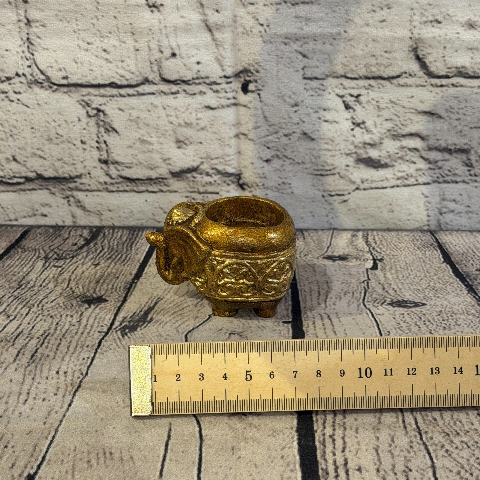 Bronze & Bronze 8cm x 5cm Elephant Tea Light Holder Statue Resin Hindu6