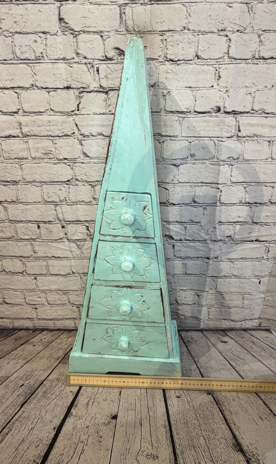 80cm x 30cm Green 3 Draw Pyramid Wooden Side Cabinet Living Storage Furniture6