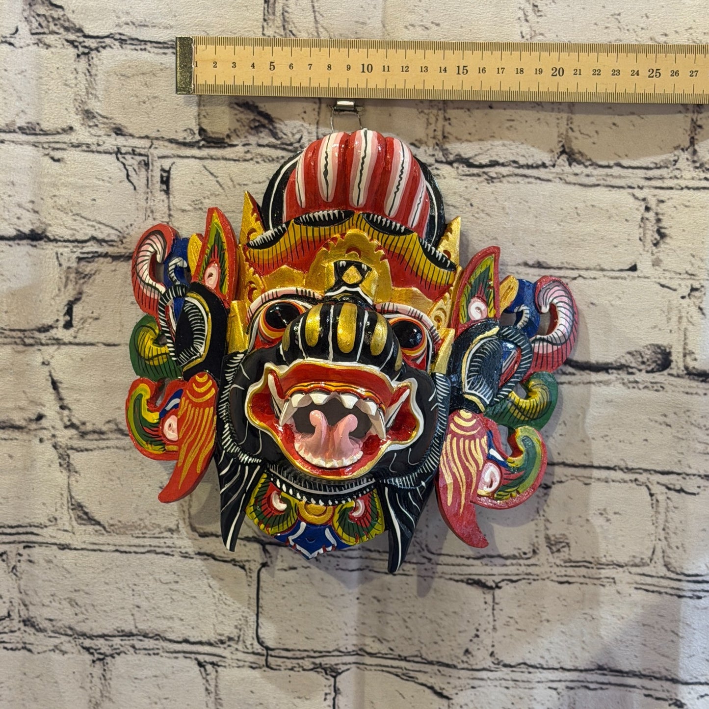 20cm Barong Wide Black Demon Dragon Hindu Deity Wooden Hand Carved Mask Painted4