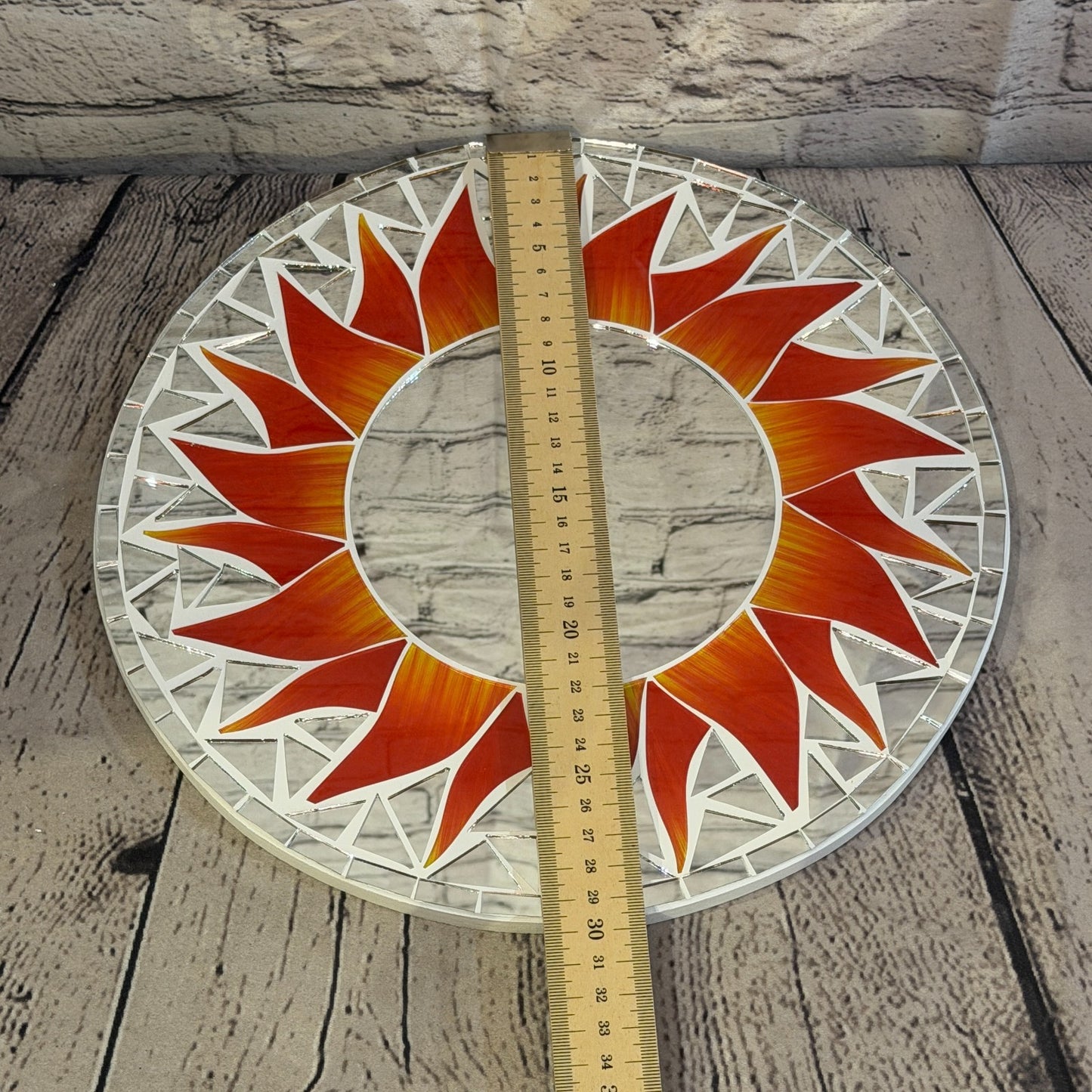Red Sun Flame Mosaic Tile Wall Mirror 30cm x 30cm 12 Inches Handmade4
