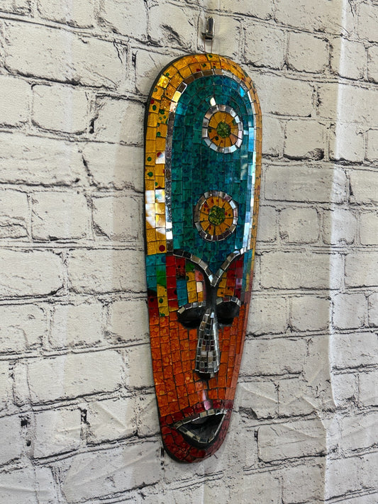 50cm Mosaic Mirror Mask Carved Painted Ethnic Tribal Wall Art Handmade Design 70