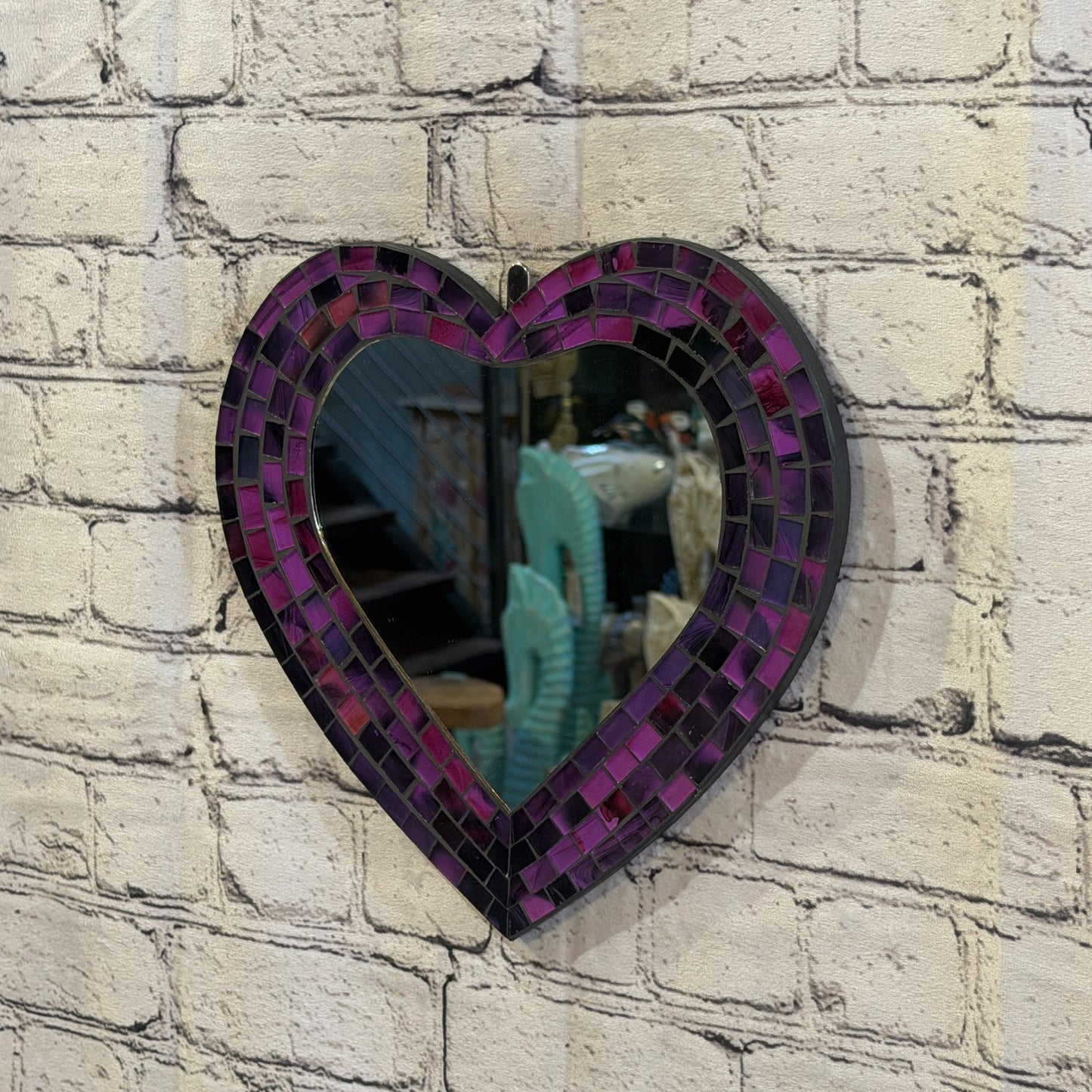 Purple Heart Shape Mosaic Tile Wall Mirror 28cm x 25cm 10 Inches Handmade New1