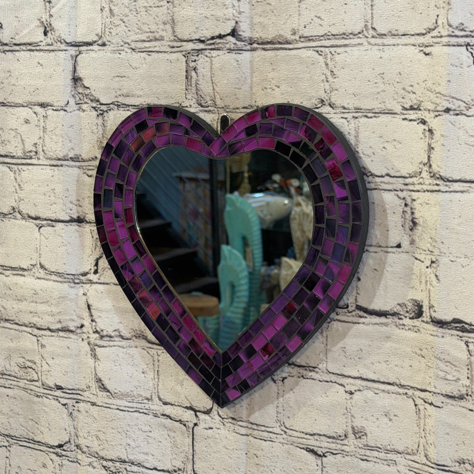 Purple Heart Shape Mosaic Tile Wall Mirror 28cm x 25cm 10 Inches Handmade New1