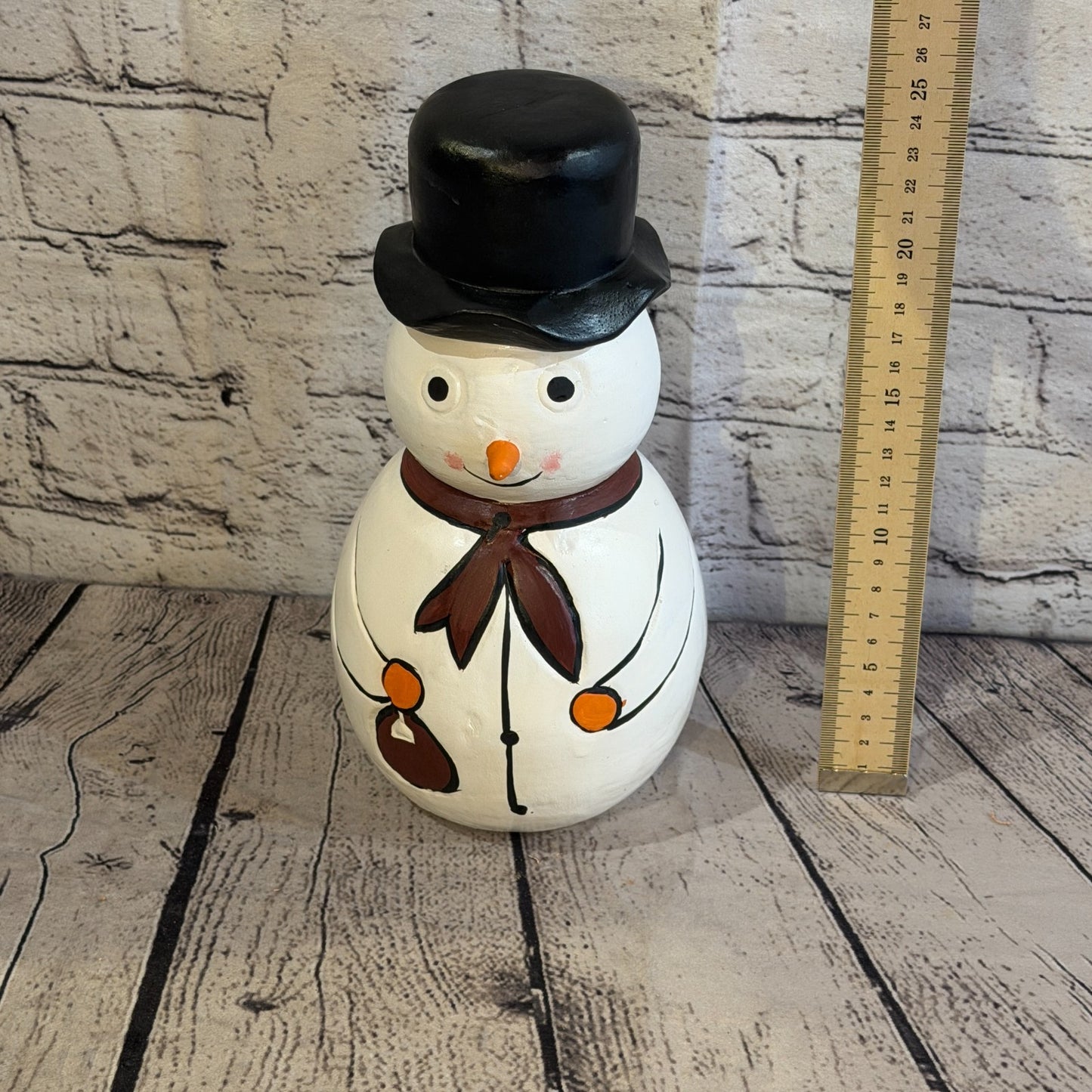 25cm x 12cm Black Top Hat Snowman Handcrafted Wood Xmas Christmas Ornament5