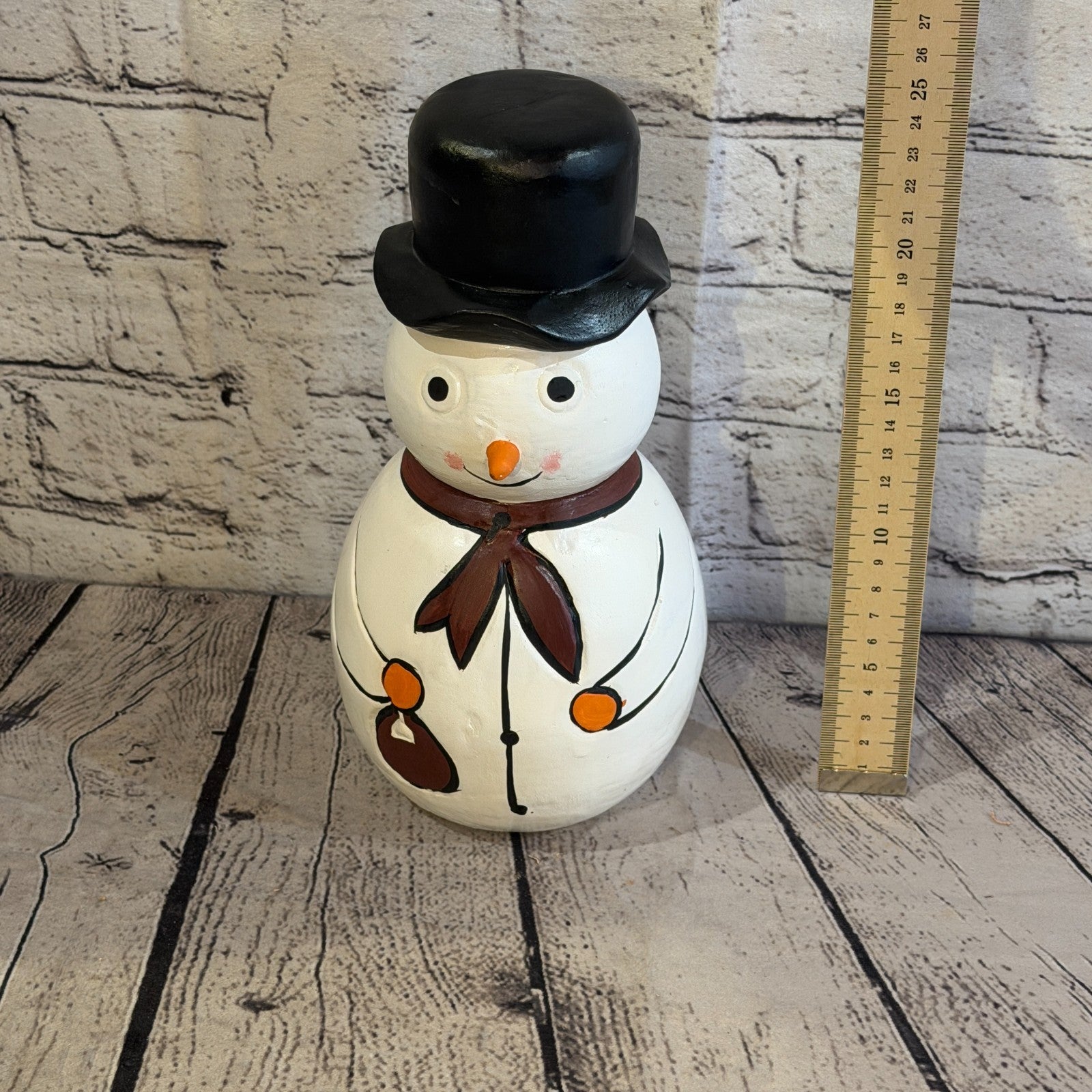 25cm x 12cm Black Top Hat Snowman Handcrafted Wood Xmas Christmas Ornament5
