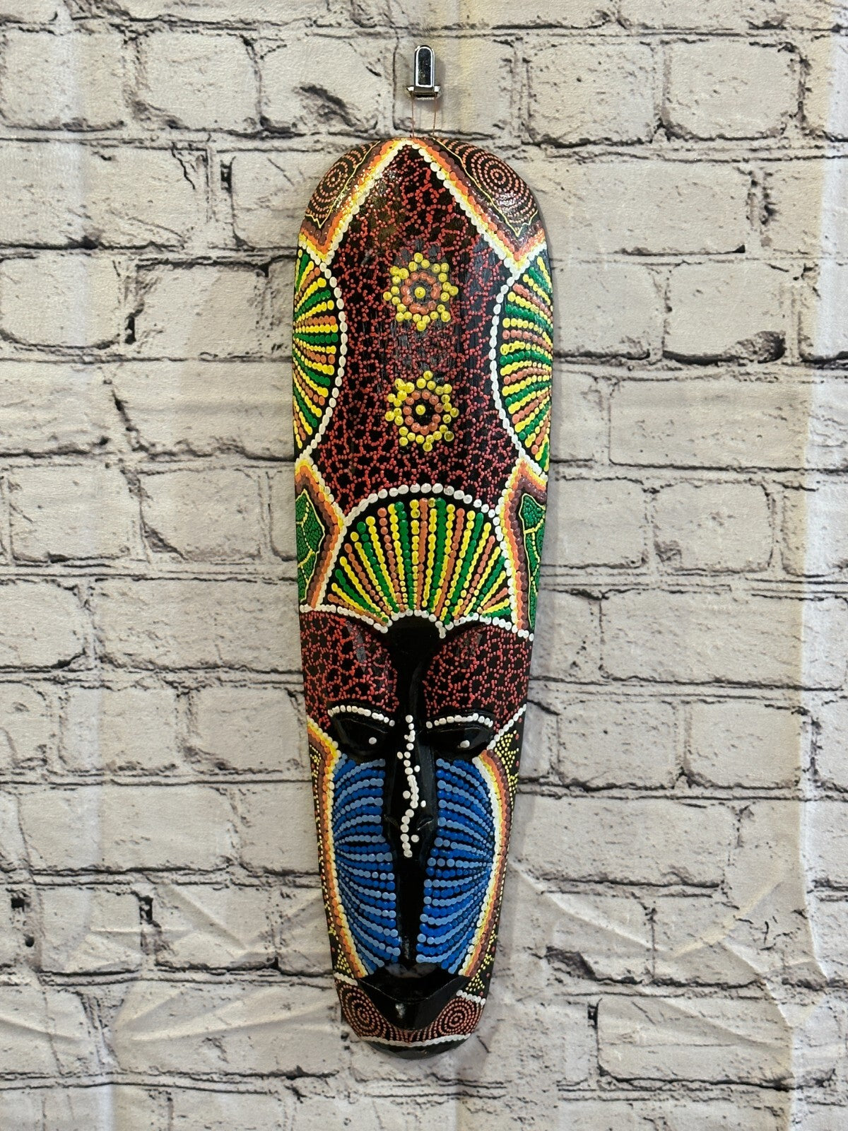 50cm Mask Carved Wooden Dot Painted Ethnic Tribal Tiki Wall Art Handmade No 92