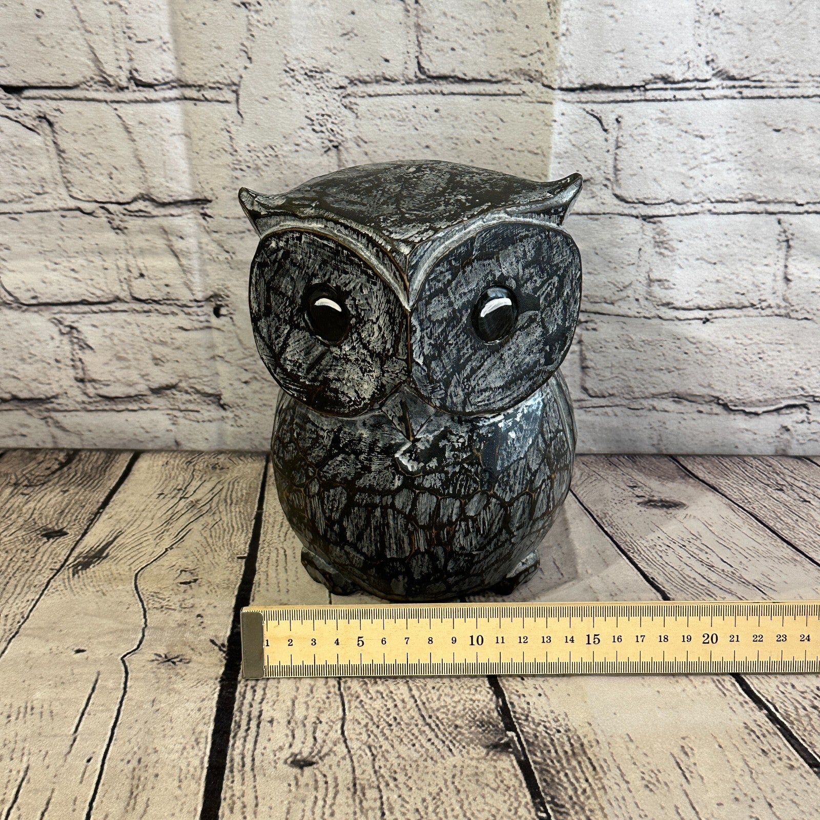 20cm x 15cm Black Flower Wooden Shabby Owl Statue Ornament Fair Trade Handcarved7