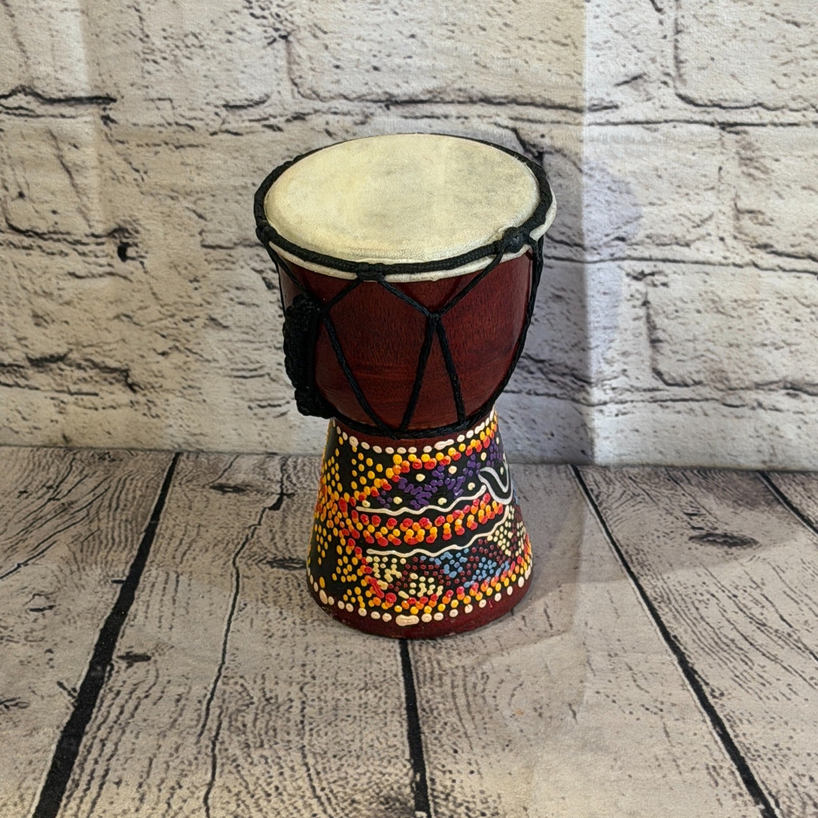 15cm Painted Djembe Drums Musical Instrument Hand Made Fair Trade Dot Painted1