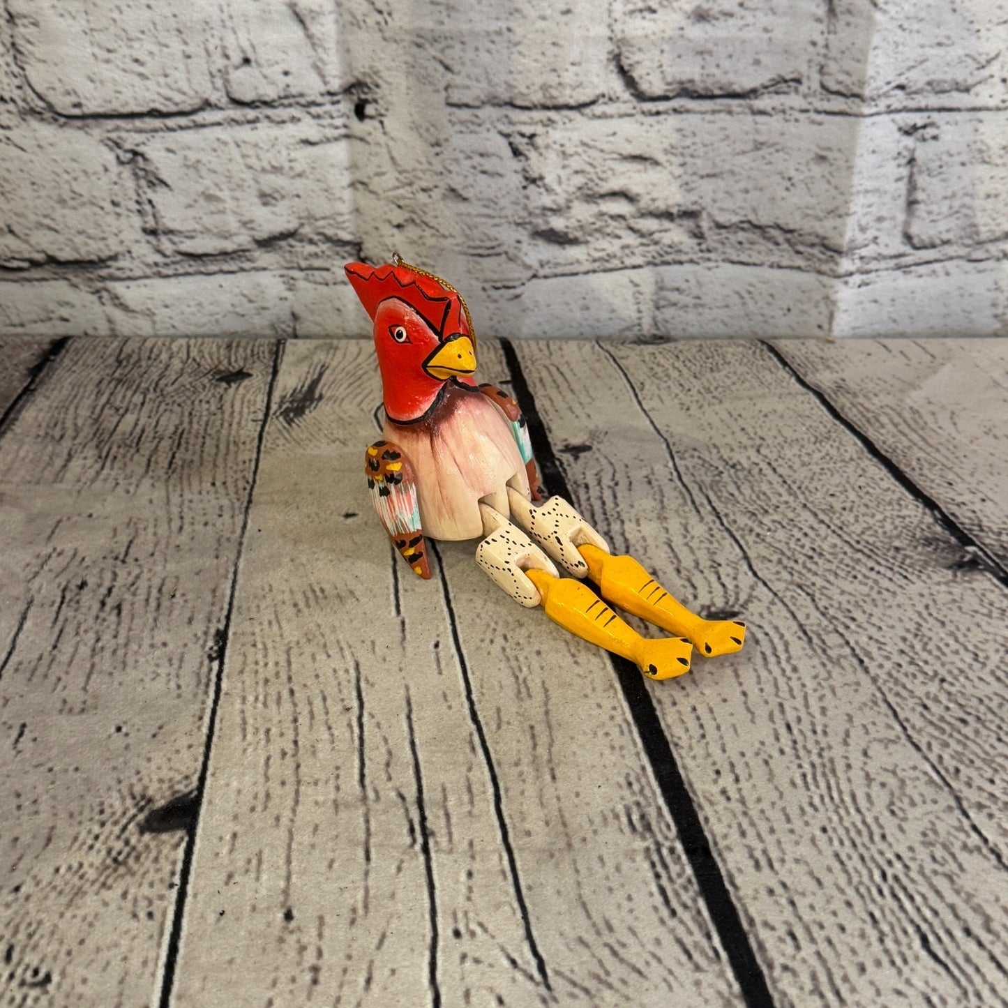 10cm Chicken Rooster Sitting Animal, Wooden Shelf Ornament Handmade Fairtrade2