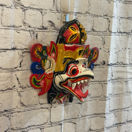 25cm Garuda Crown White Demon Dragon Hindu Deity Wooden Hand Carved Mask Painted0