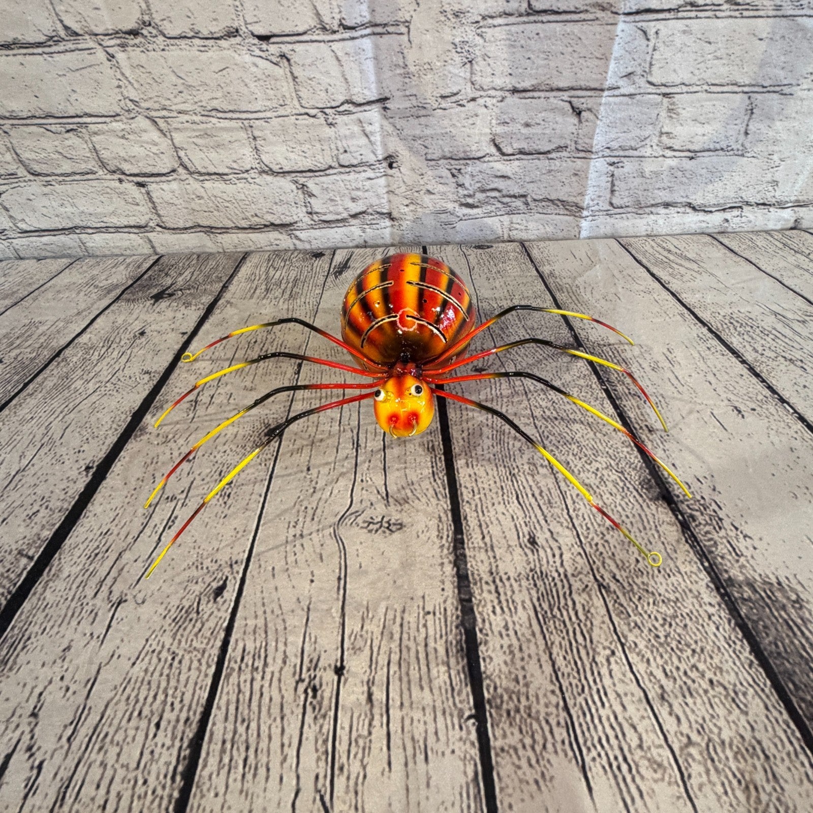 35cm x 20cm Small Colourful Orange Spider Metal Tin Standing Ornament Statue1