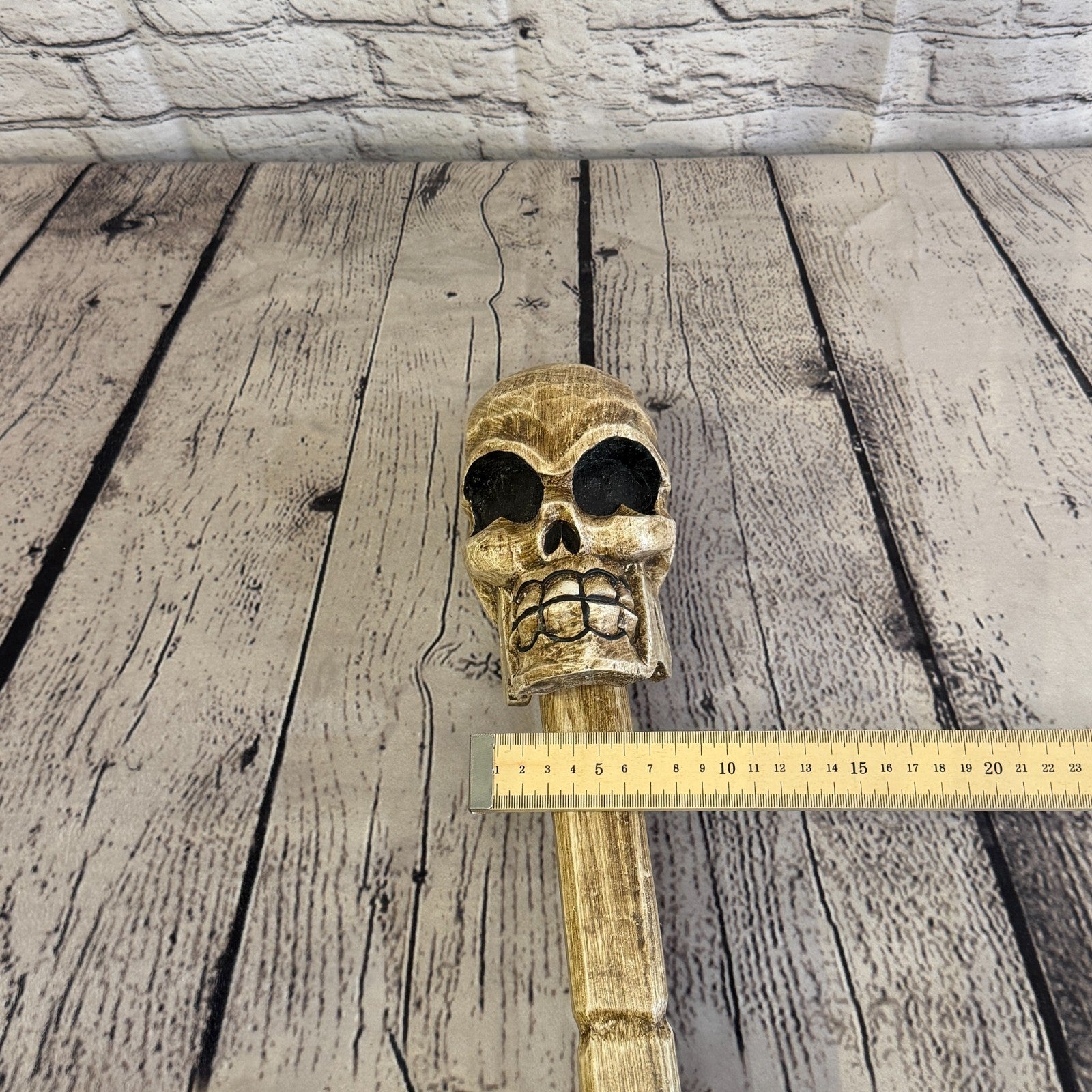 110cm Skeleton Skull Plain Wood Stick Hand Carved Halloween Walking Staff6
