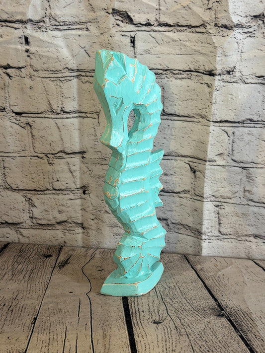 30cm Green Teal Wooden Shabby Seahorse Statue Ornament Fair Trade Handcarved0