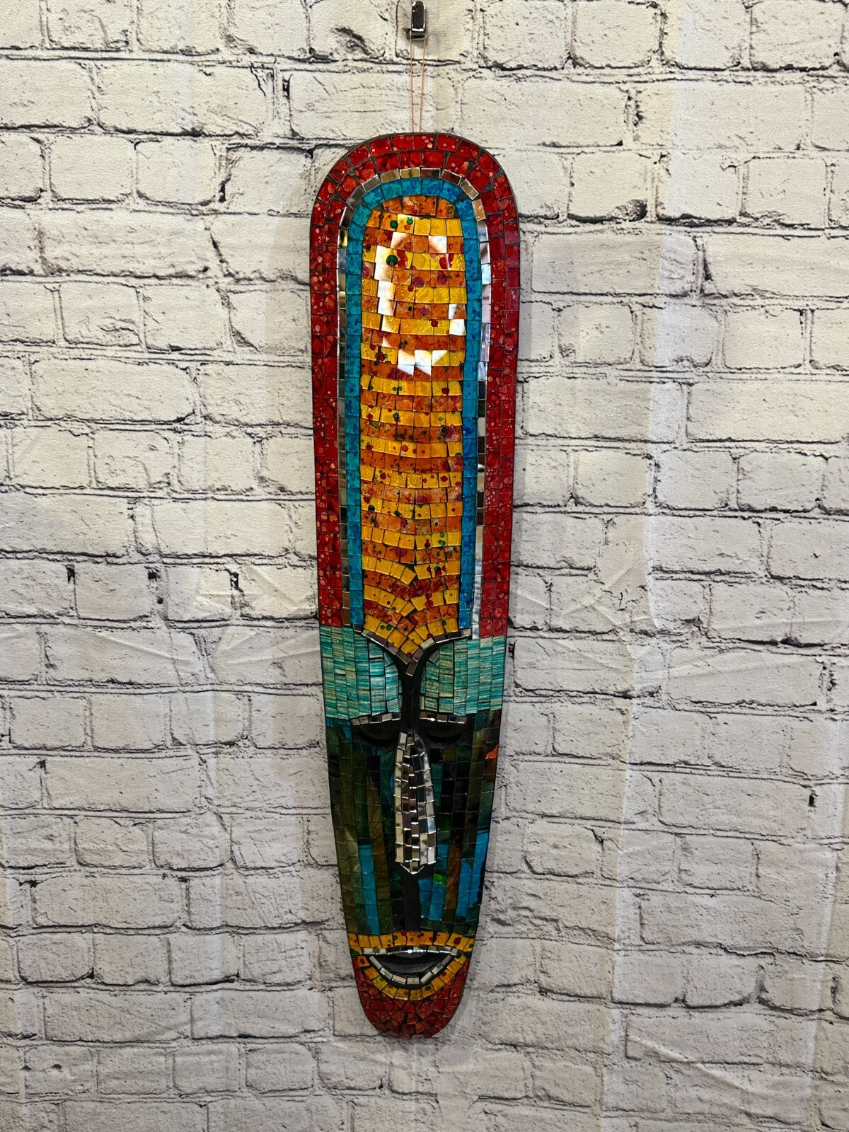 80cm Mosaic Mirror Mask Carved Painted Ethnic Tribal Wall Art Handmade Design 82