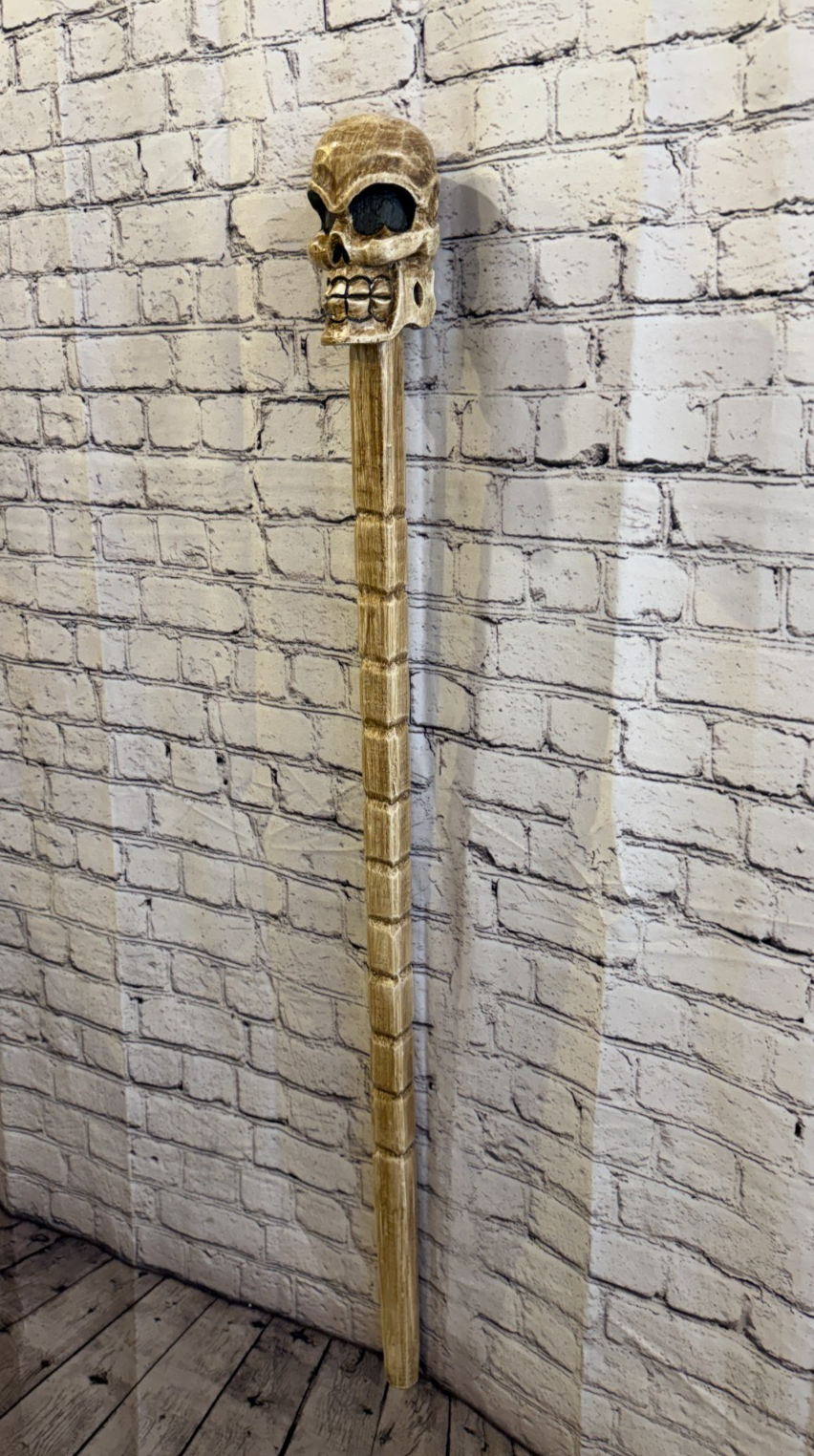 110cm Skeleton Skull Plain Wood Stick Hand Carved Halloween Walking Staff1