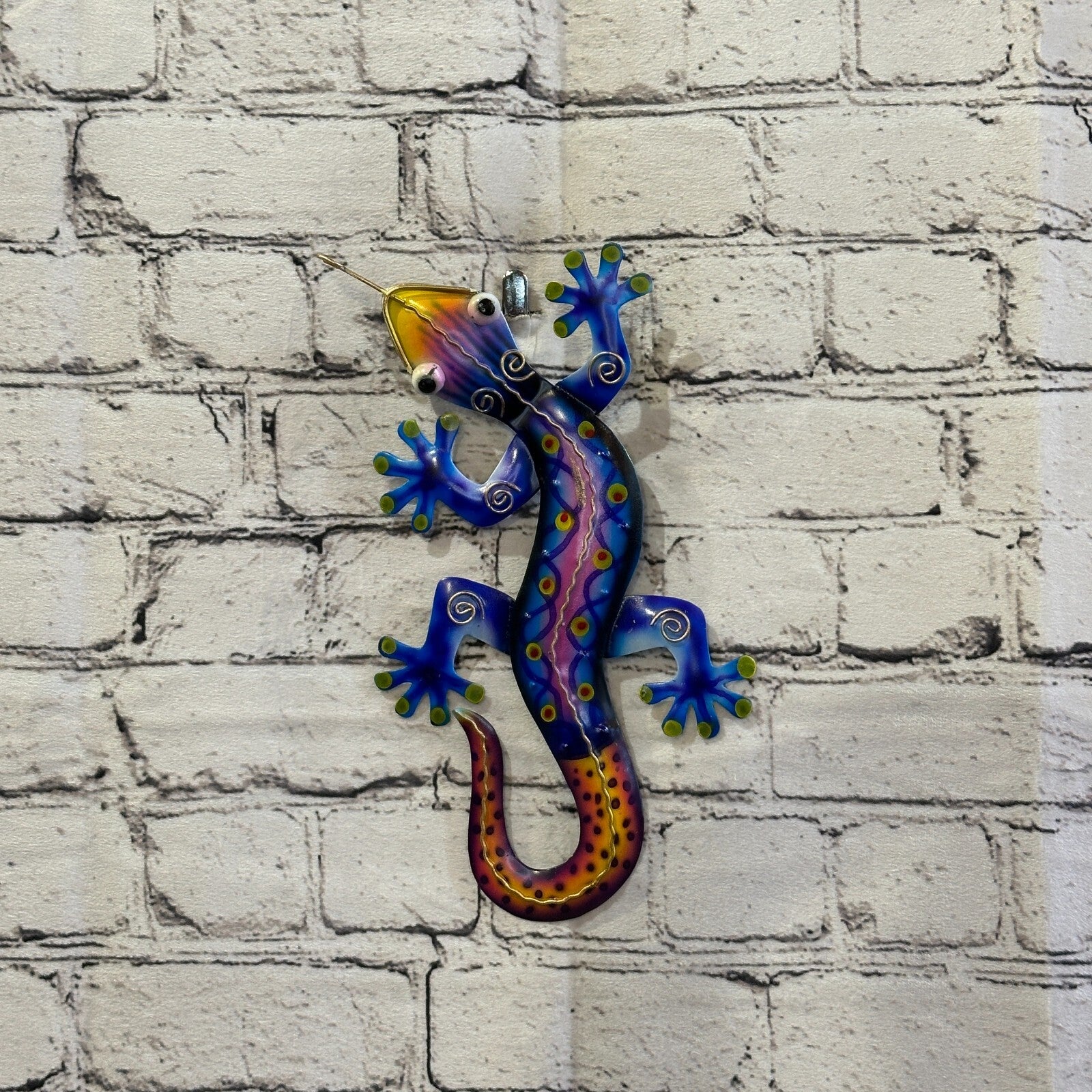 25cm x 12cm Blue Gecko Lizard Metal Tin Wall Hanging Ornament Painted Statue2