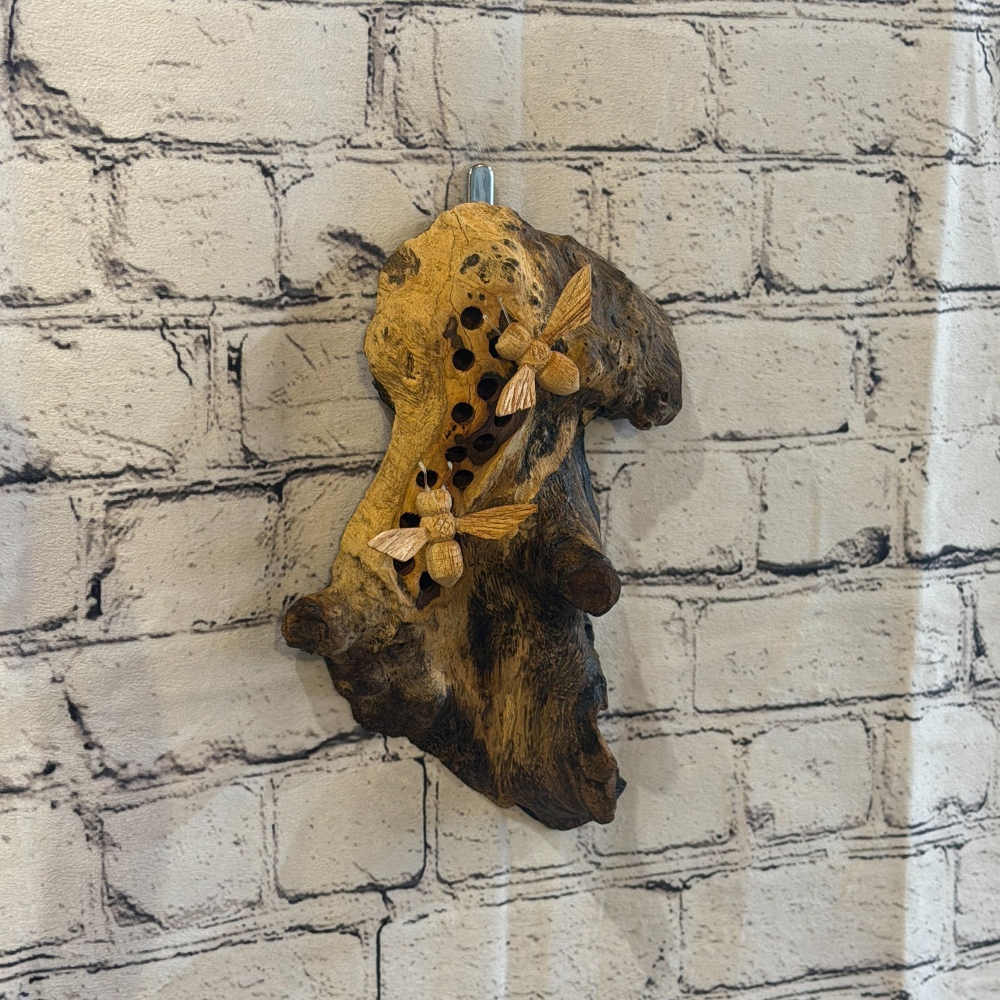 Bees Honeycomb Wall Art Mushroom Parasite Wood Ornament Natural Carving Wooden0