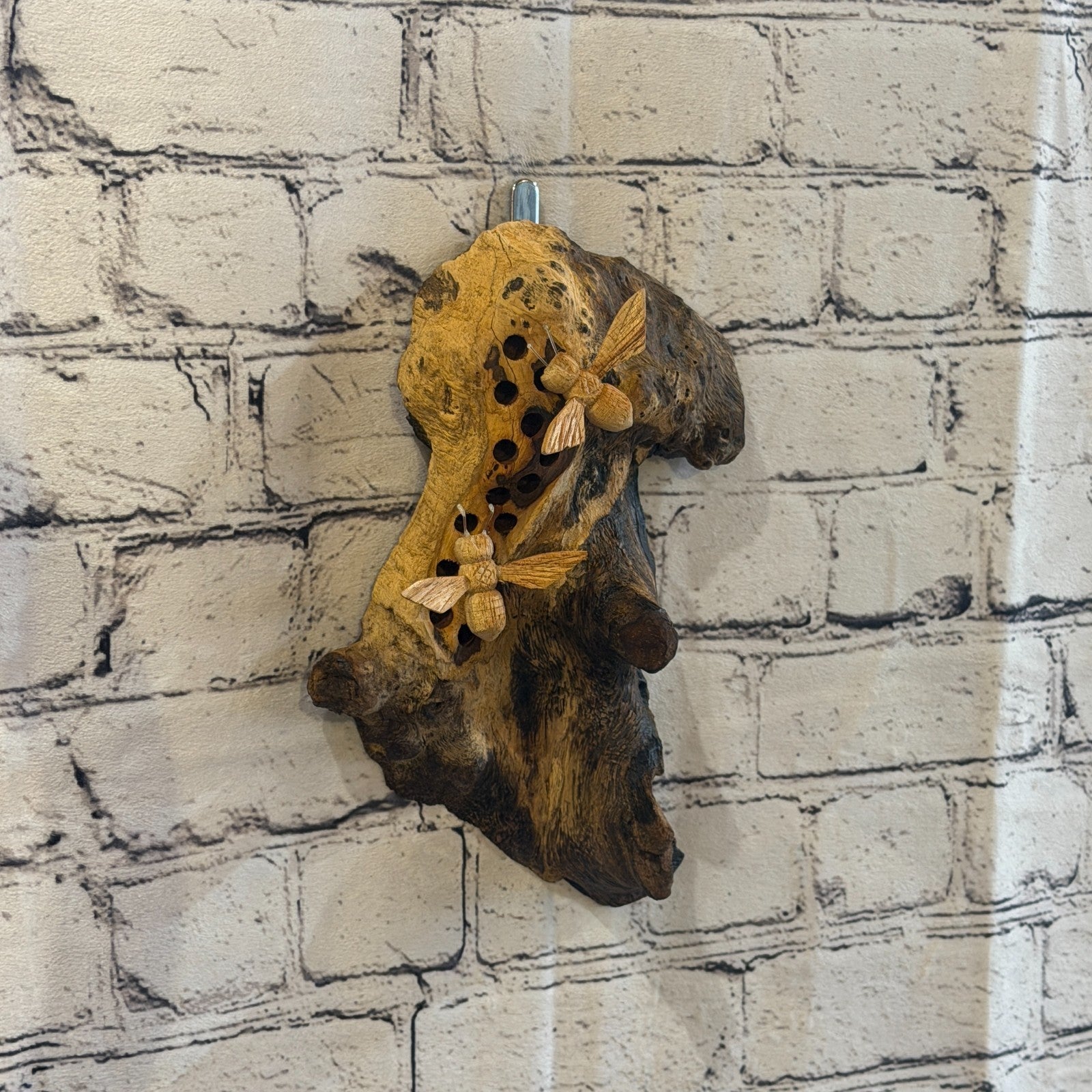 Bees Honeycomb Wall Art Mushroom Parasite Wood Ornament Natural Carving Wooden0