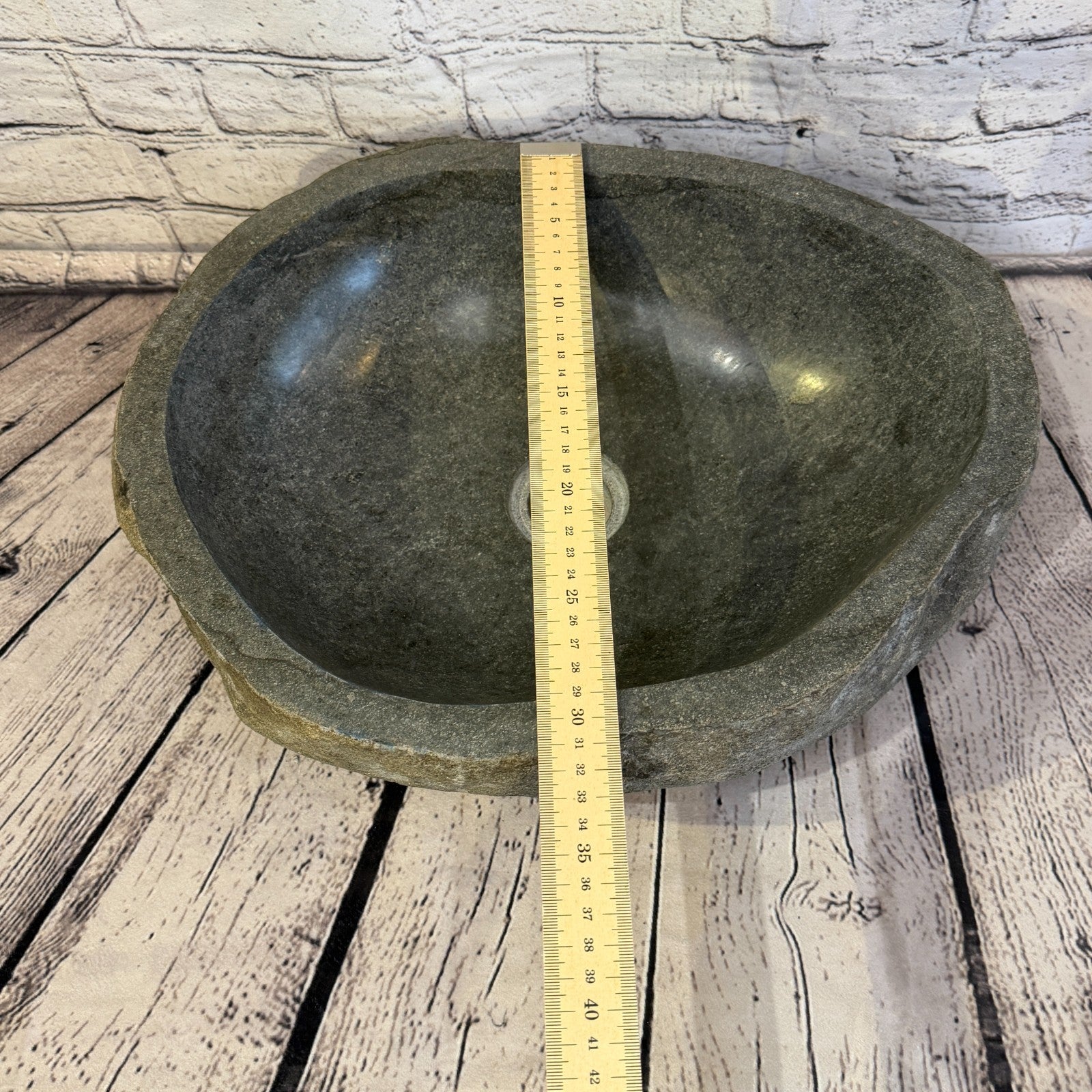 40cm x 32cm Wash Basin Bathroom Counter Top Washing River Stone Bowl Sink No 168