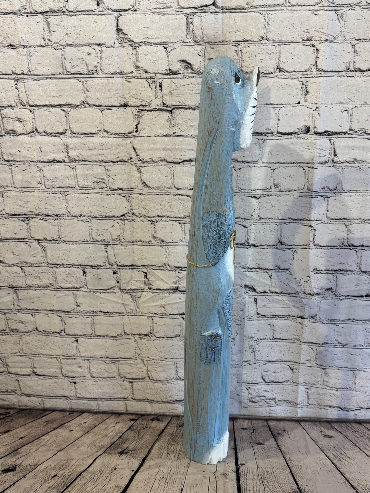 80cm Light Blue Wooden Shabby Dog Statue Ornament Fair Trade Handcarved3