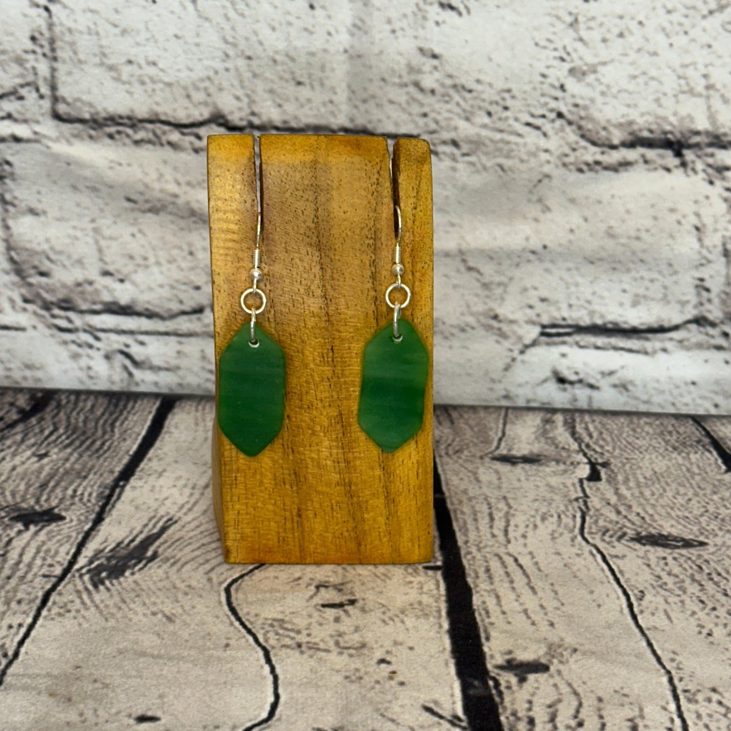 Green Recycled Side With Silver Plate Dangle Drop Earrings Handmade UK Jewellery0
