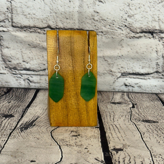 Green Recycled Side With Silver Plate Dangle Drop Earrings Handmade UK Jewellery0