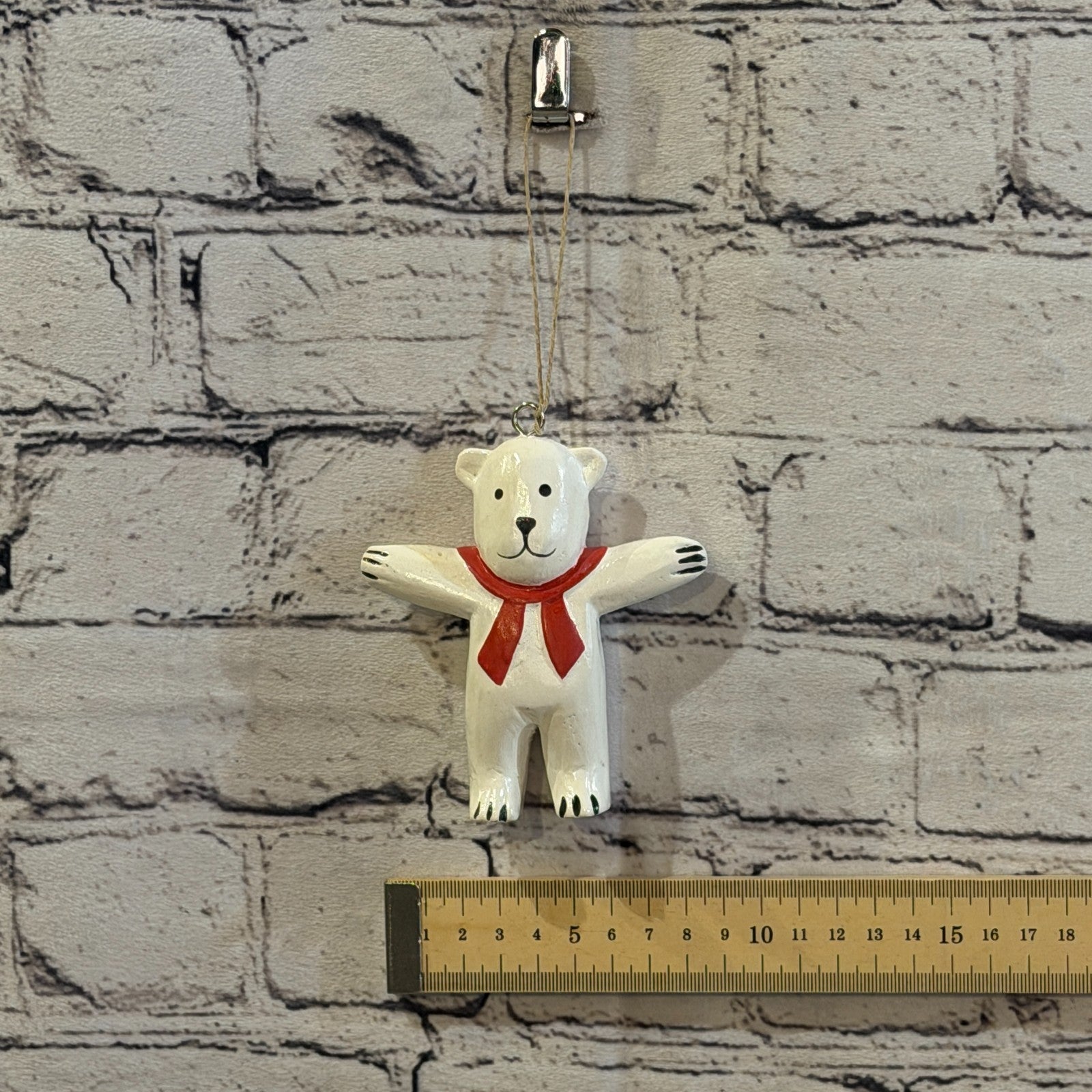12cm Wall Hanging Polar Bear Christmas Figurine Folk Art Wood Handmade3