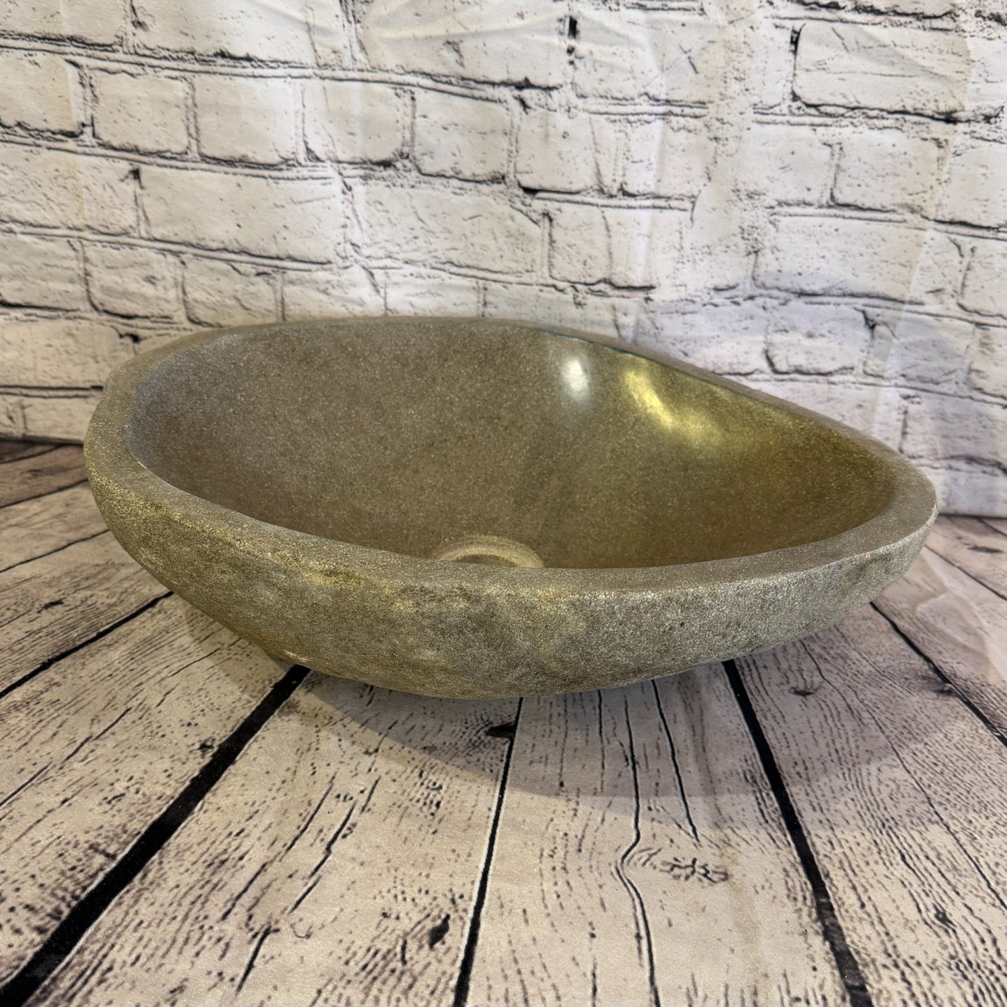 43cm x 35cm Wash Basin Bathroom Counter Top Washing River Stone Bowl Sink No 362