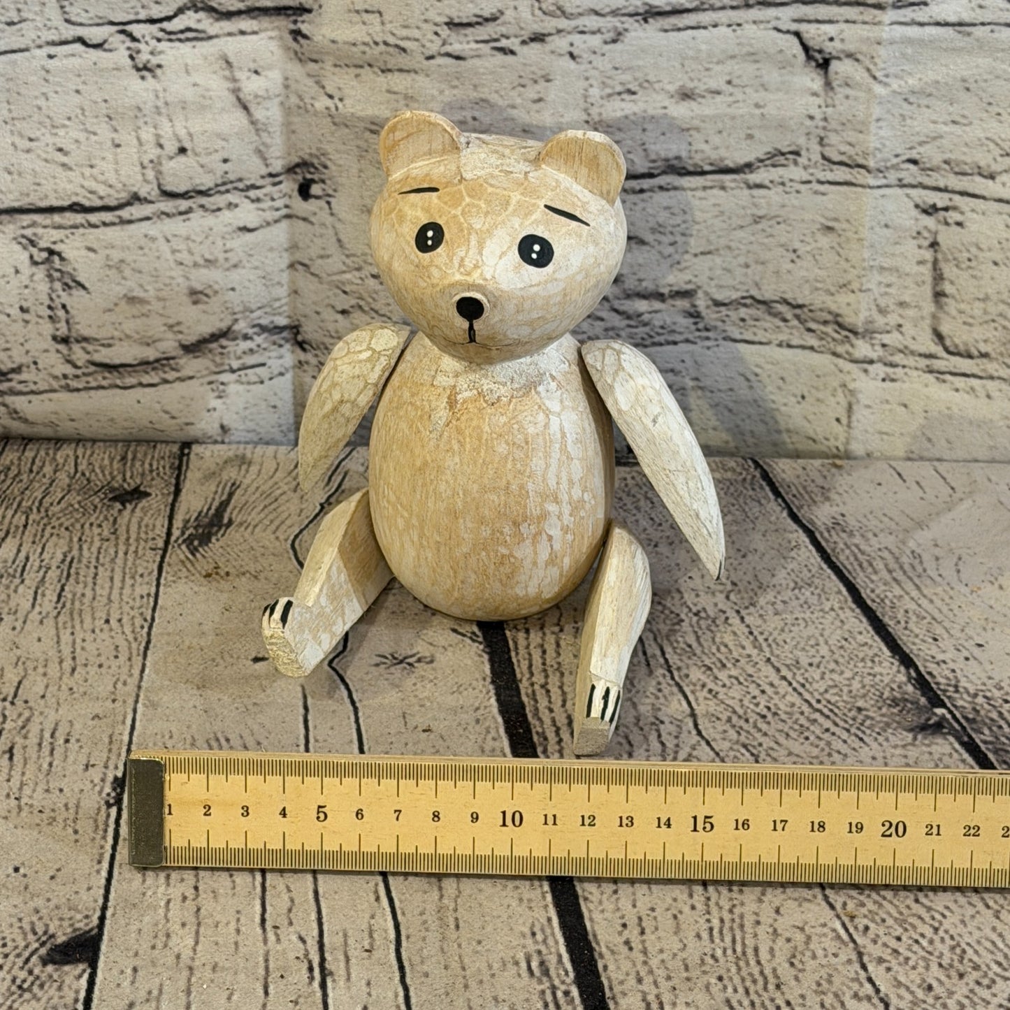 15cm Brown Teddy Bear Sitting Animal, Wooden Shelf Ornament Handmade & Fairtrade6