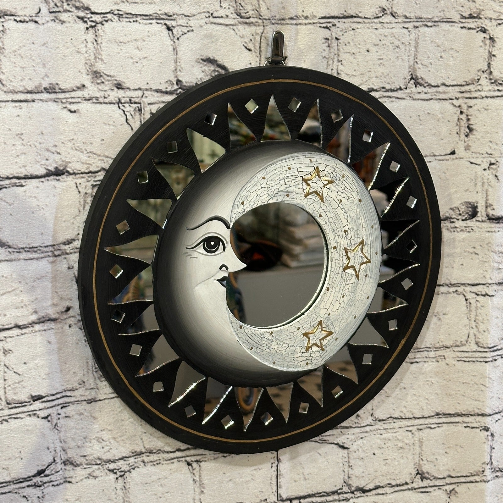 Black Full Moon Mosaic Tile Wall Mirror 30cm x 30cm 12 Inches Handmade Fairtrade0