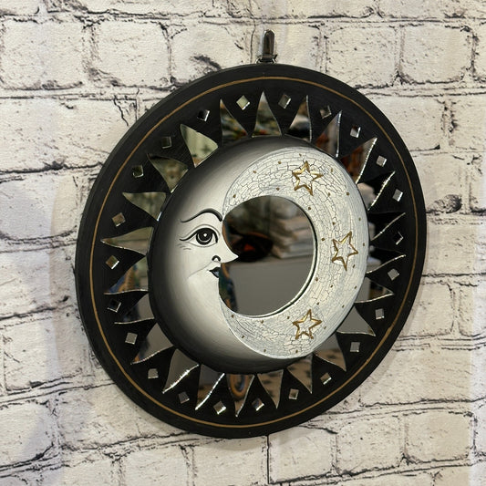 Black Full Moon Mosaic Tile Wall Mirror 30cm x 30cm 12 Inches Handmade Fairtrade0