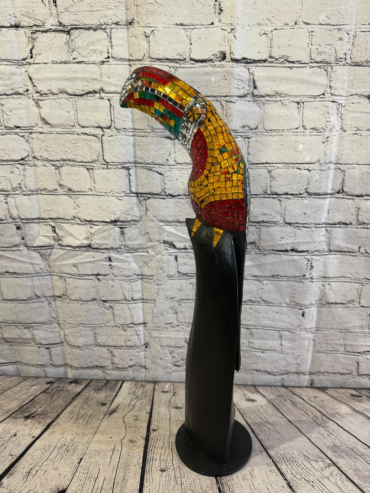 65cm Mosaic Toucan Bird Ornament Statue Fair Trade Handmade Carved Wood Design 46