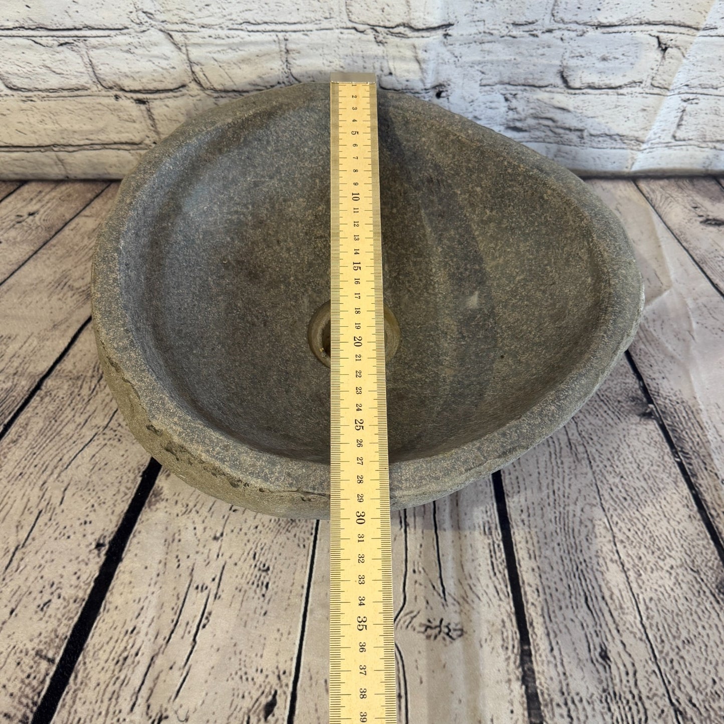 33cm x 29cm Wash Basin Bathroom Counter Top Washing River Stone Bowl Sink No 28