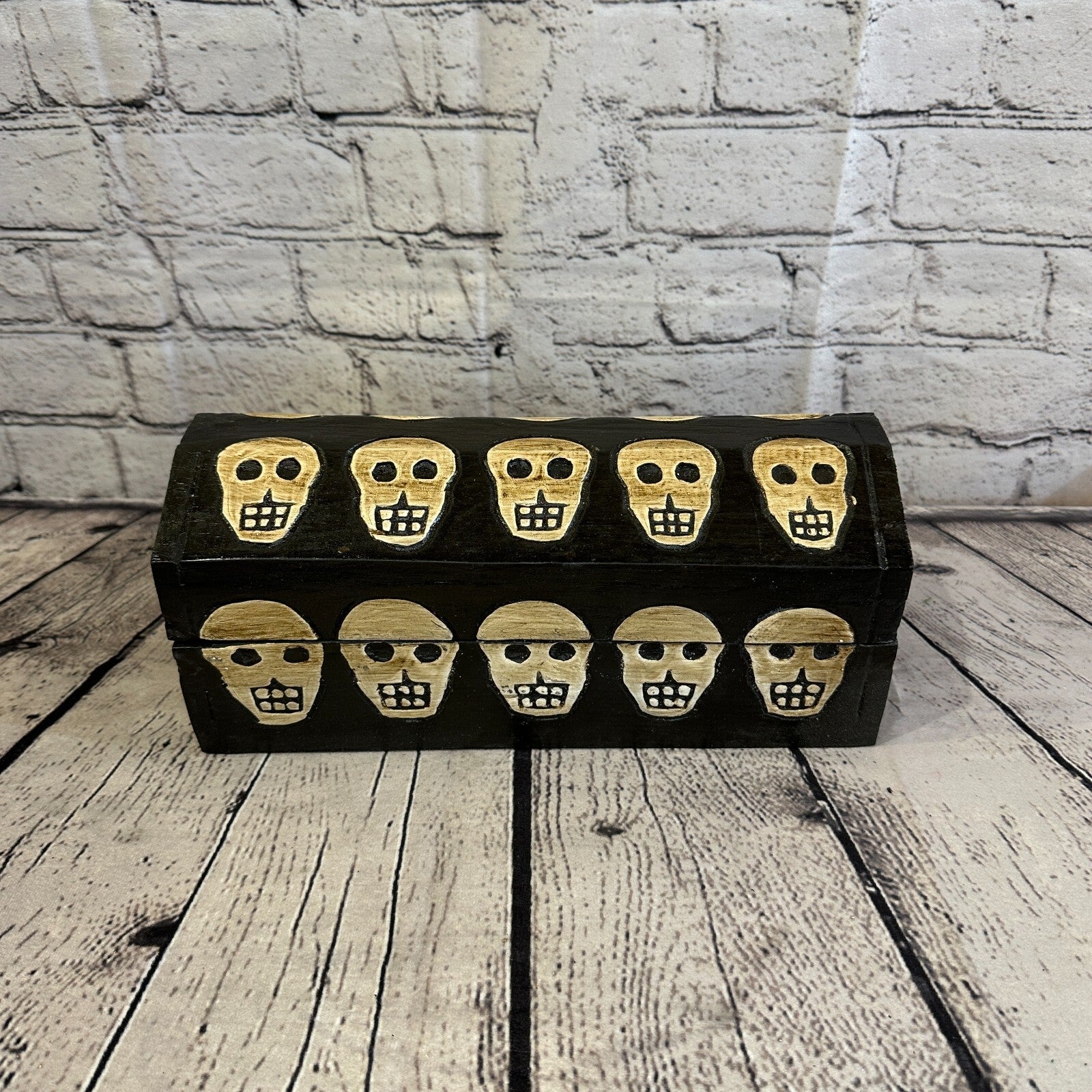 26cm x 12cm x 12cm Trunk Wooden Gothic Skeleton Skull Coffin Jewellery Box1