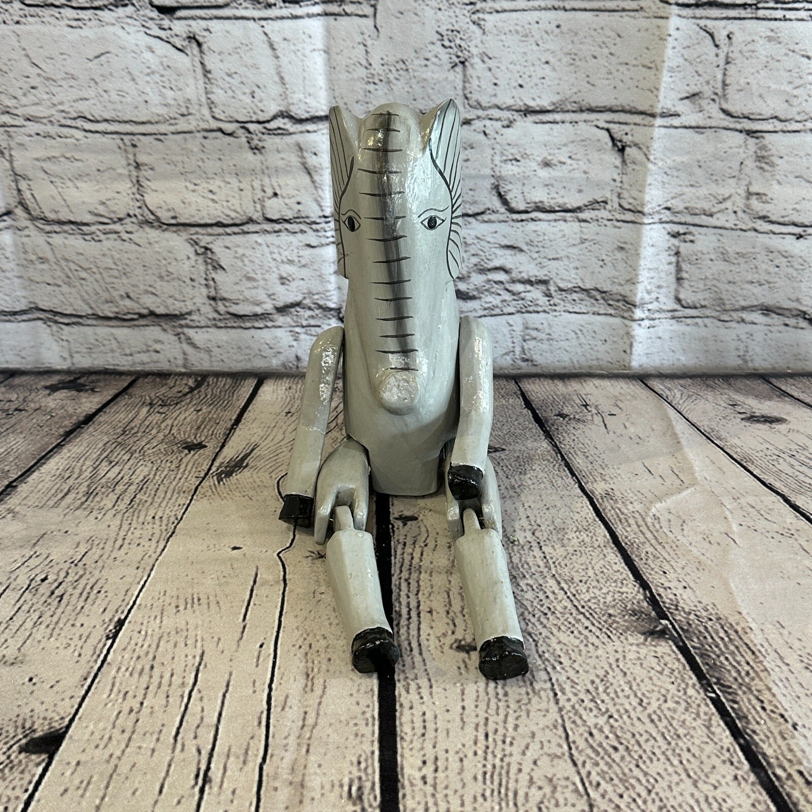 20cm Grey Elephant Sitting Animal, Wooden Shelf Ornament Handmade & Fairtrade2