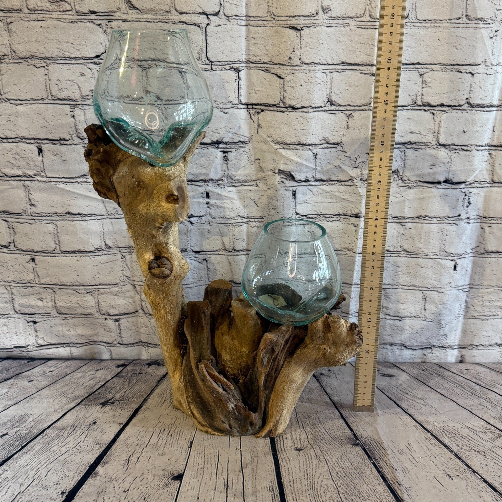 55cm Tall Double Colour Melted Glass Wood Decorative Vase Glass Sculpture7