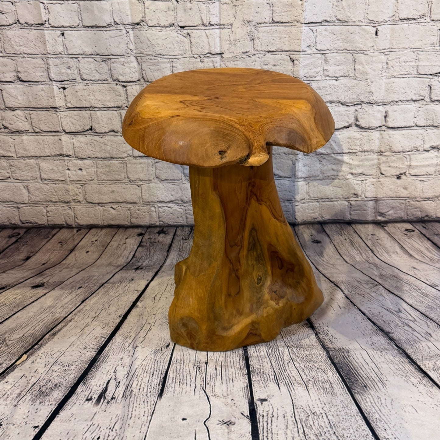 50cm x 35cm Flat Wooden Mushroom Toadstool Sculpture Garden Teak Root Ornament1
